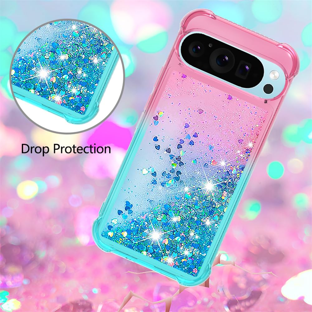 IMEIKONST Custodia Glitter Con Liquido Mobile Per Google Pixel 9 Pro XL – Cover Trasparente Con Brillantini – Bordo In Silicone