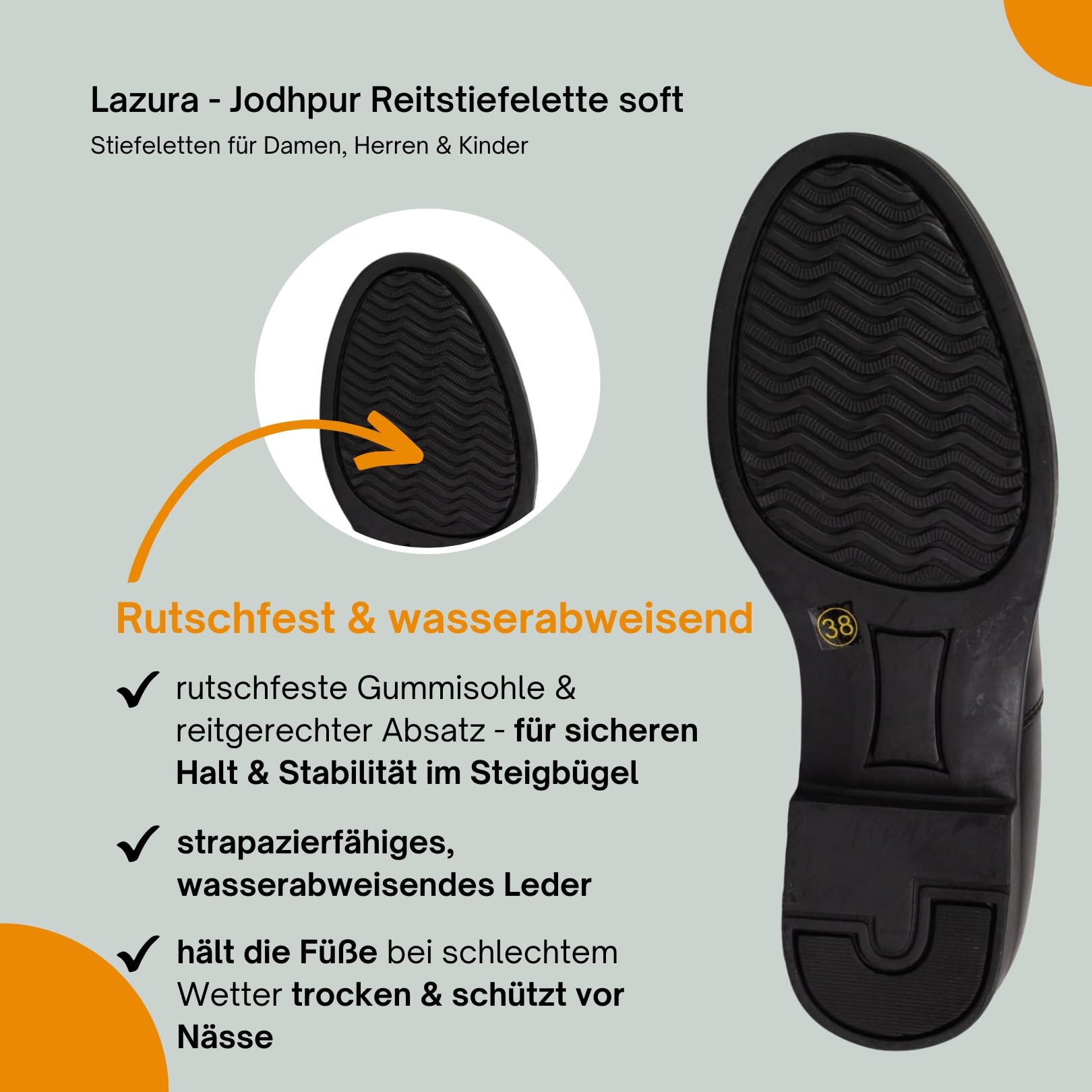 Lazura - Jodhpur Reitstiefelette Basic Plus | Kinder, Herren & Damen Stiefeletten mit Elastikeinsatz & Pull-On | schwarze Chelsea Boots aus Leder | Reitschuhe in Größe 28-46