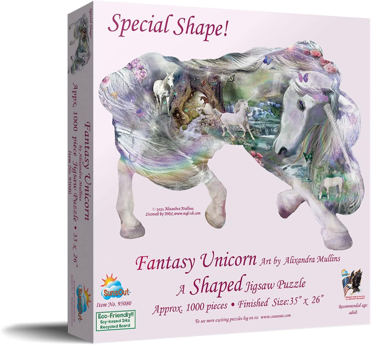 SUNSOUT INC - Fantasy Unicorn - 850 pc Special Shape Jigsaw Puzzle by Artist: Alixandra Mullins - Finished Size 35" x 26" - MPN# 95080