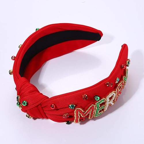 Miniatura 2 de Diadema de Navidad para mujer, accesorios de Navidad, lazo de reno, copo de nieve, diadema roja y verde con diamantes de imitación anudada, diadema