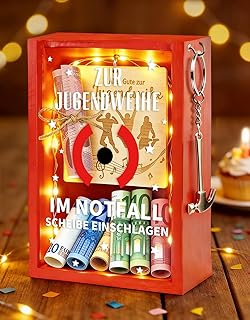 Kreative Jugendweihe Geschenke Junge Mädchen, Verpackung Geldgeschenk Jugendweihe - Holz Notfallbox mit Hammer, Lichterketten & Holzkarte, Deko & Geschenk Jugendweihe Junge Mädchen