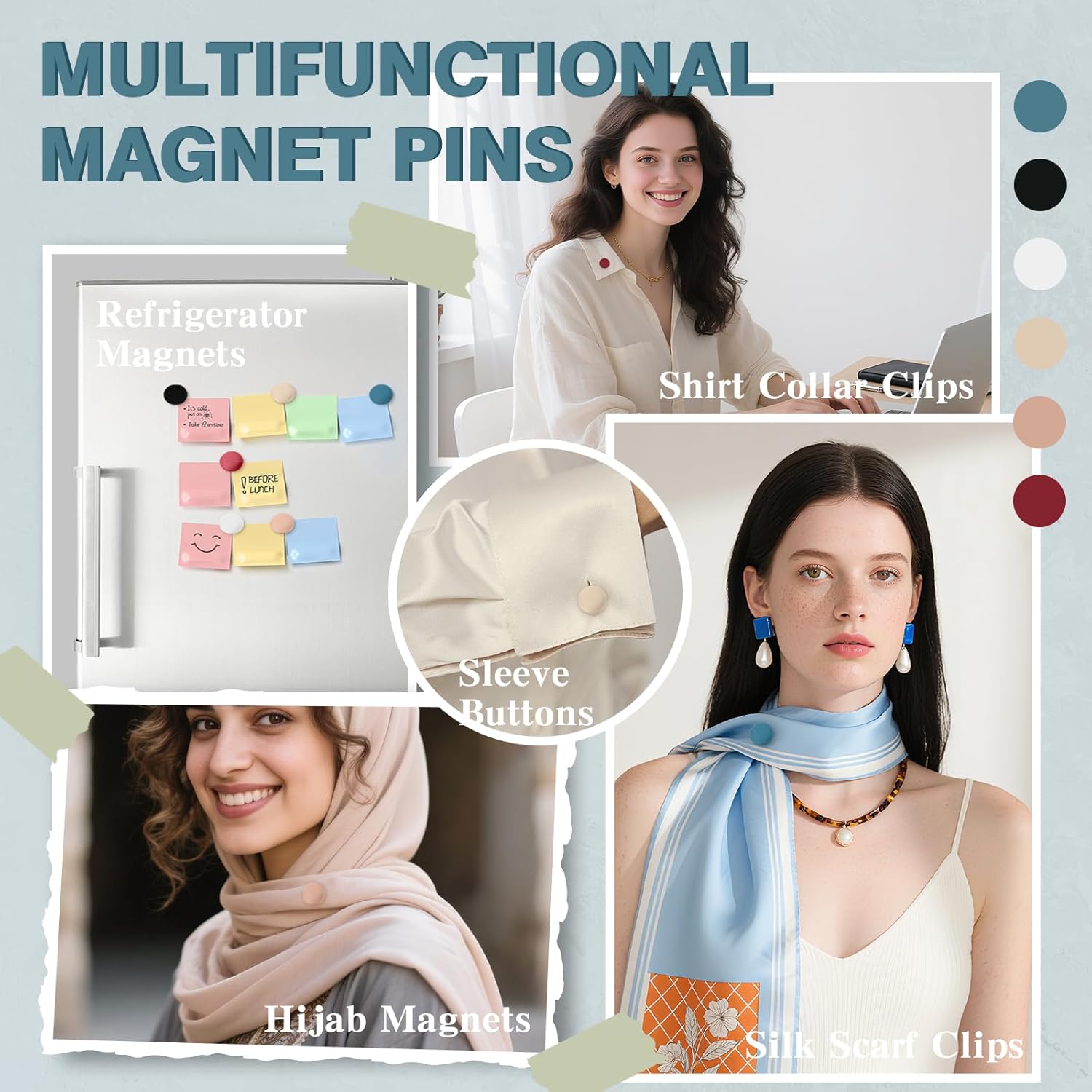 12 Pairs Hijab Magnets Strong Hijab Pins for Women Pinless Magnetic Clothing Clips for Scarf Veil Shirts Dress Muslim Islamic Gifts for Women - Round - Image 7