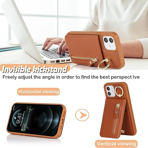 Miniatura 3 de Funda para iPhone 12 Mini con tarjetero para mujer, para iPhone 12 Mini Funda de teléfono Billetera con tarjeta de crédito con anillo Kickstand