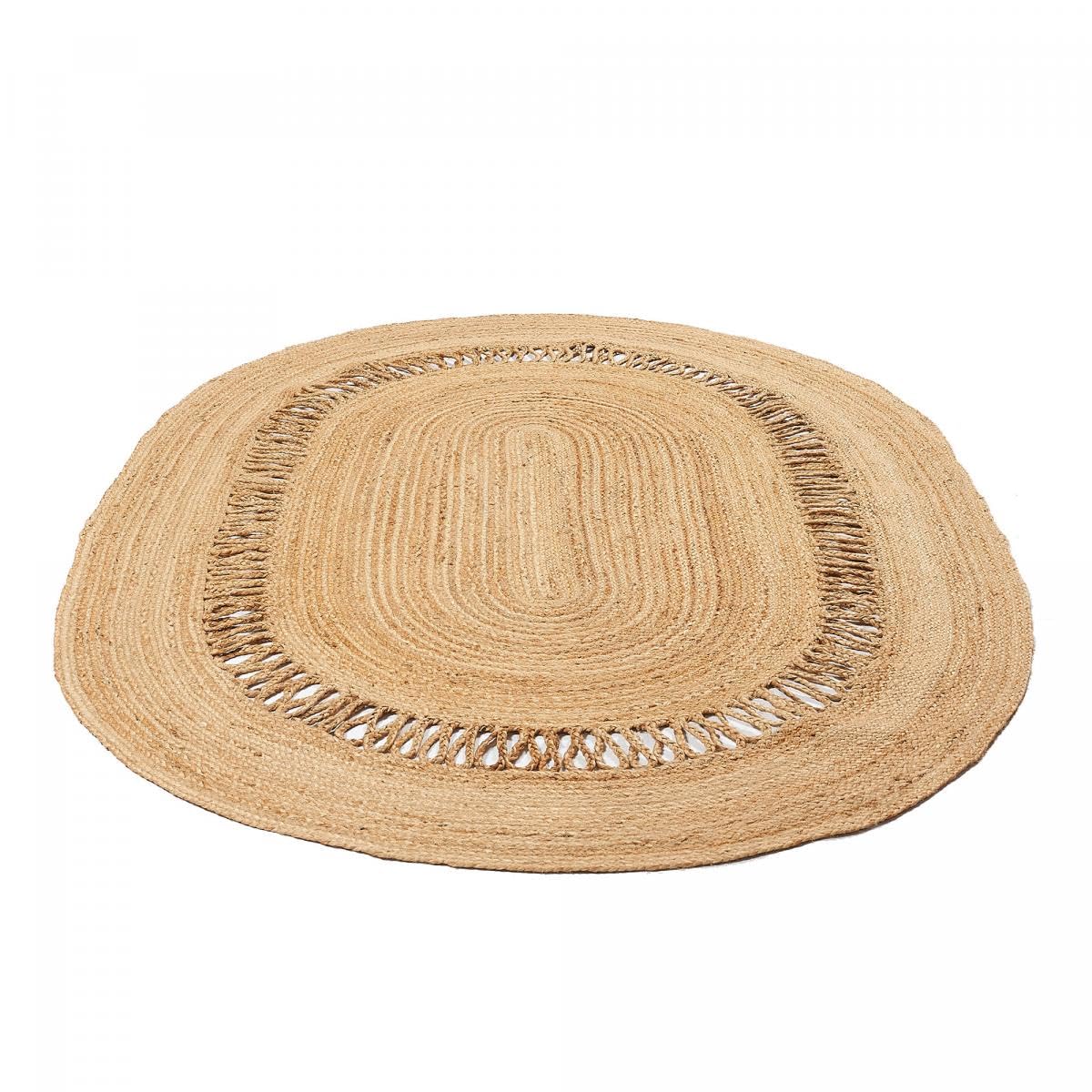 IMPALO Tapis Jute Salon, 160 X 230 Cm, Forme Ovale Élégante, Motif Rond Tressé, Beige, Tissé À La Main en Inde, Style Bohème, Kilim Authentique, 8232