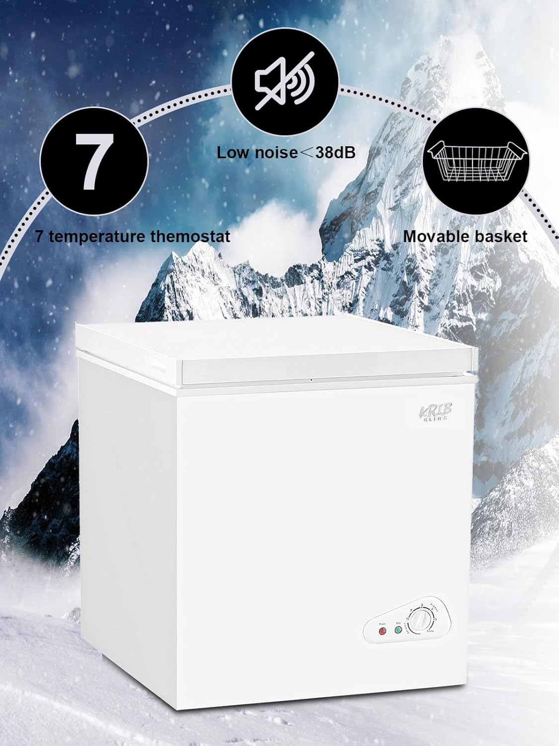 KRIB BLING Adjustable Thermostat Compact Freezers with Removable Storage Basket for House Kitchen Garage Basement (7.0 cu.ft, White)