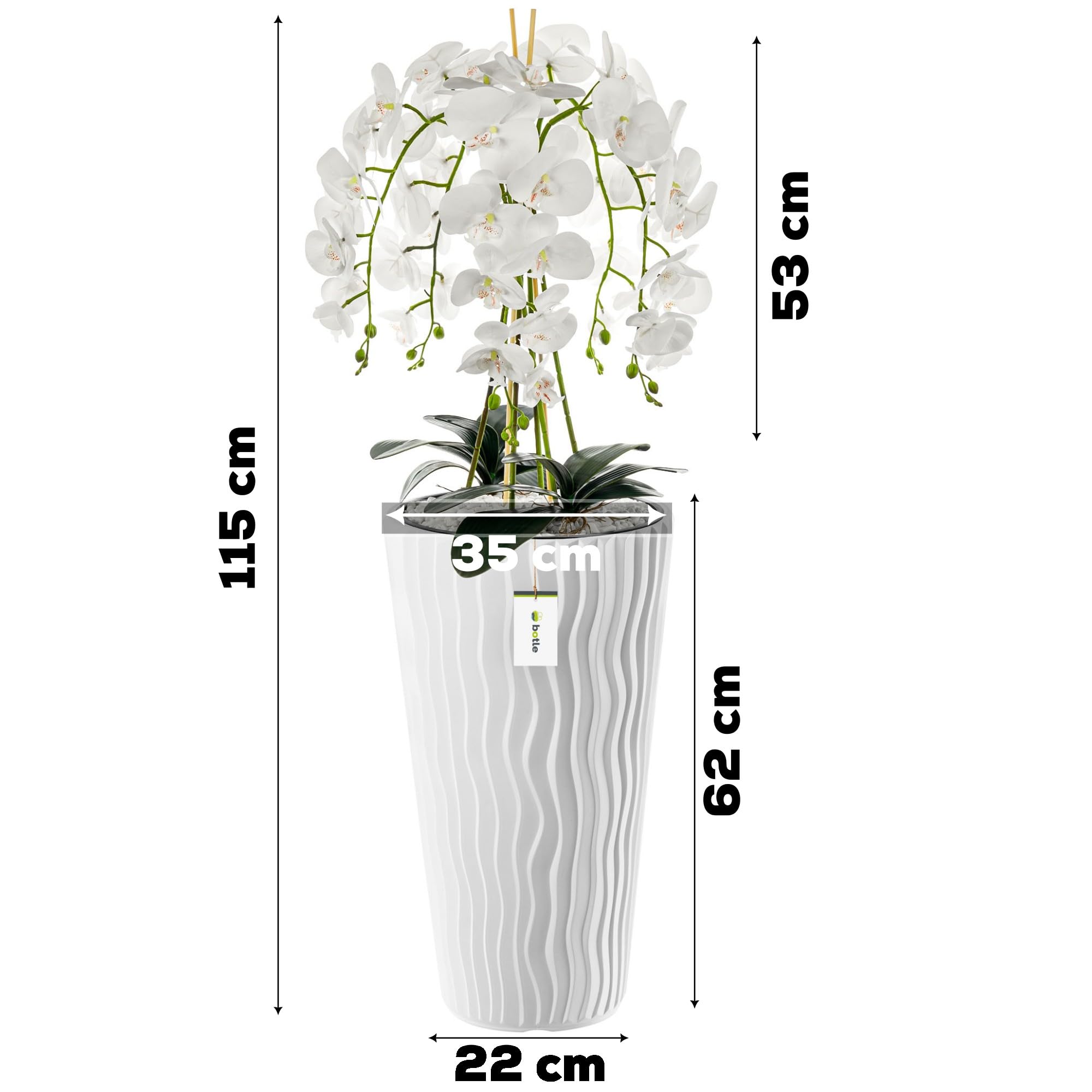Olrla Fiore di orchidea artificiale rosa, 3 ramoscelli in vaso bianco, realistiche farfalle false orchidee bonsai per bagno, soggiorno, decorazione da tavolo