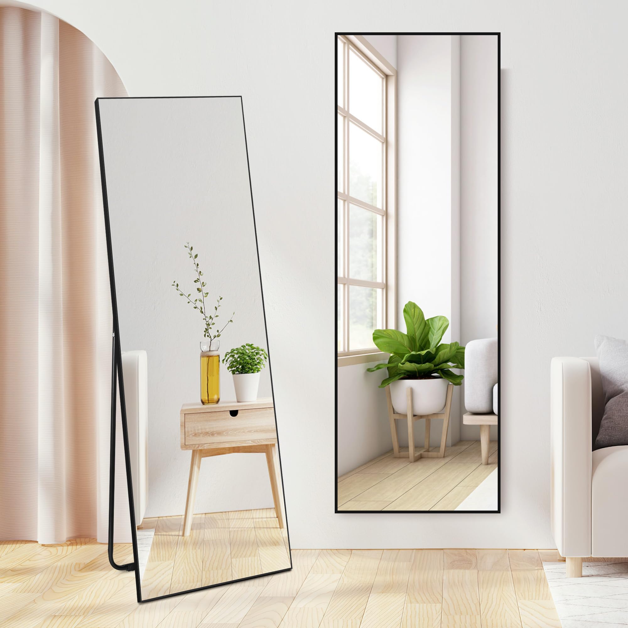 150 x 51 cm Hochwertiger Standspiegel mit Schwarzem PVC-Rahmen und Gehärtetem Glas, Ideal für Schlafzimmer, Wohnbereich, Flur oder Badezimmer
