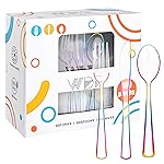 WDF 180 PCS Rainbow Plastic Silverware - Clear Colorful Cutlery Disposable Heavy Duty Include 60 Forks, 60 Knives and 60 Spoons - Colorful Disposable Utensils for Trolls Party/Birthday Party