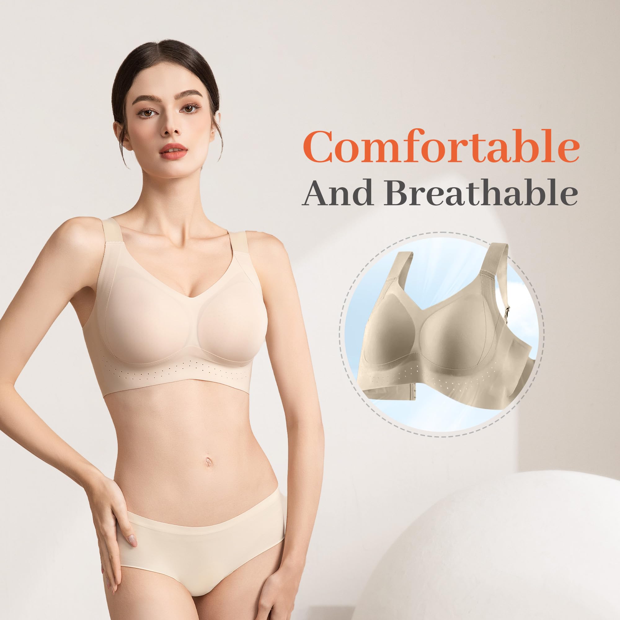 Fittingirls Women's Ultra-Soft Wireless Bra Full Coverage Non-Wired Padded Design Breathable Lightweight all-Day Comfort