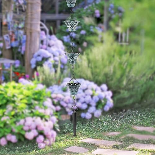 Miniatura 7 de Tfro & Cile Estaca de anclaje de cadena de lluvia Localizador de jardín de cono negro para canalón - 29.8 pulgadas de longitud