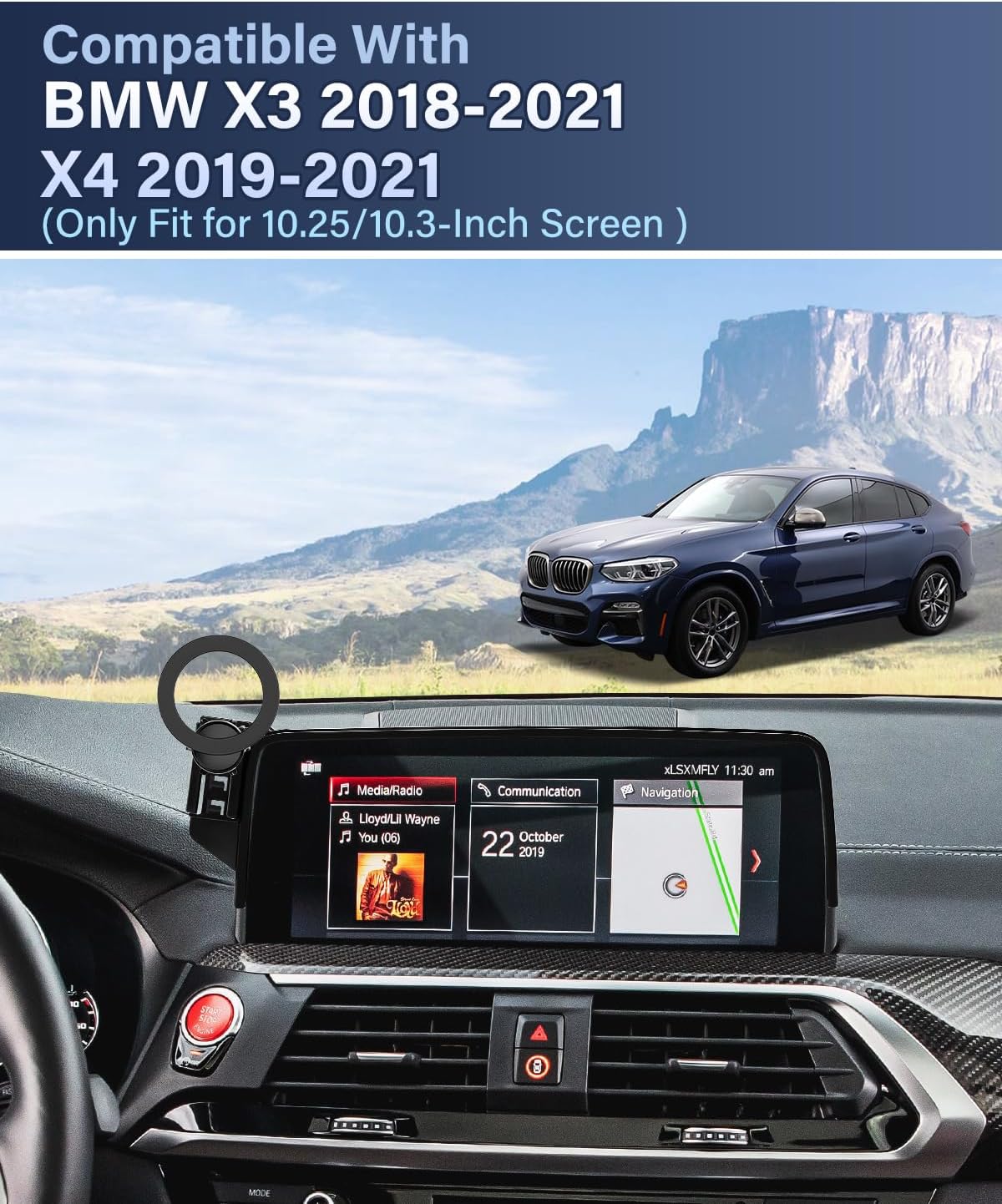 PZK Car Phone Holder for BMW X3 2018-2021/ BMW X4 2019-2021 Accessories 10.25/10.3-Inch Screen Fixed Clip Compatible with Magsafe Phone Mount with Sunglasses Storage Box 360° Rotation Not Affect Vent