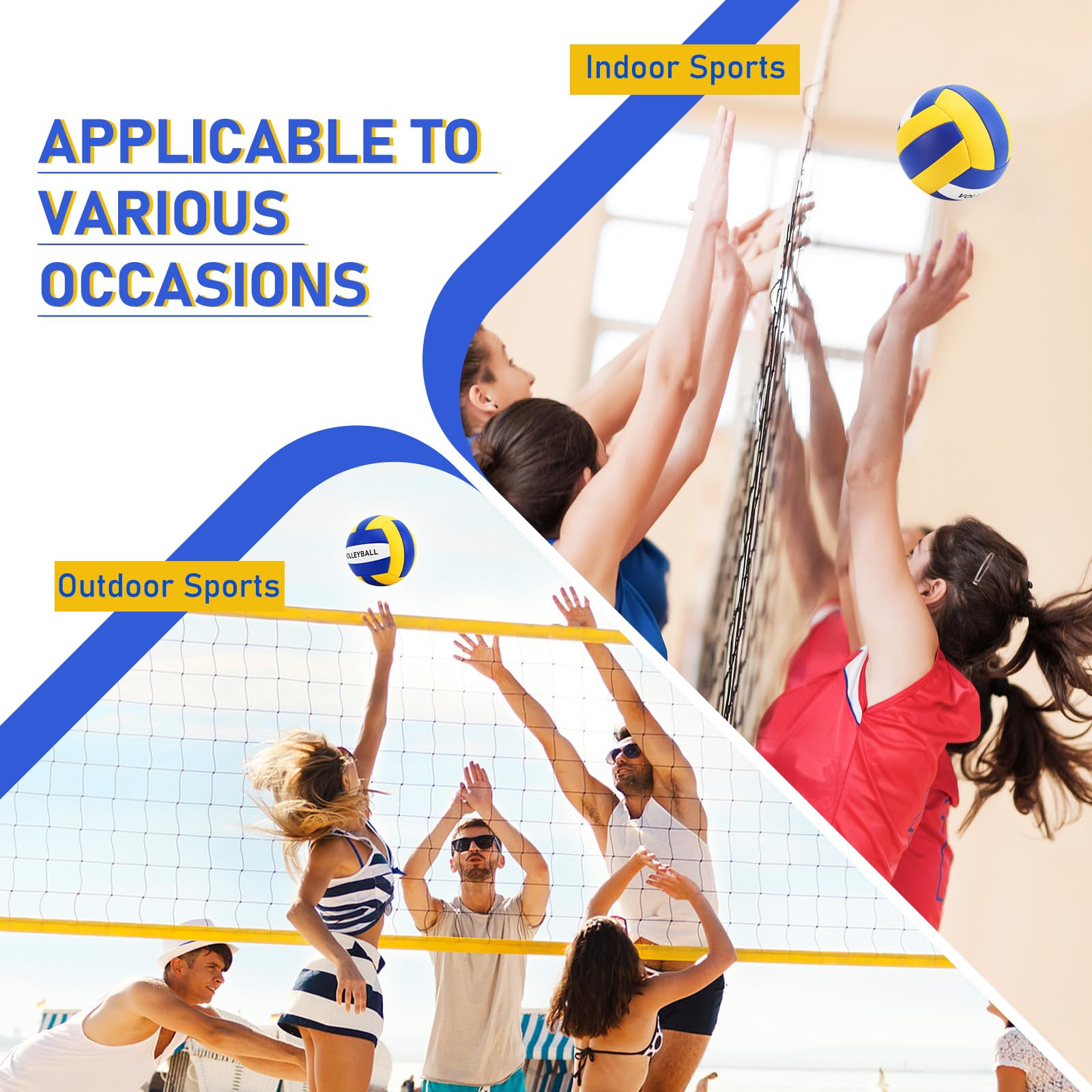 SIKEMAY Volleybälle, offizielle Größe 5, mit Pumpe, für drinnen und draußen, Strand, Sand, Pool, Wasserspiel, Training, Match für Anfänger, Wettbewerb, für Erwachsene, Damen, Herren, 6 Stück