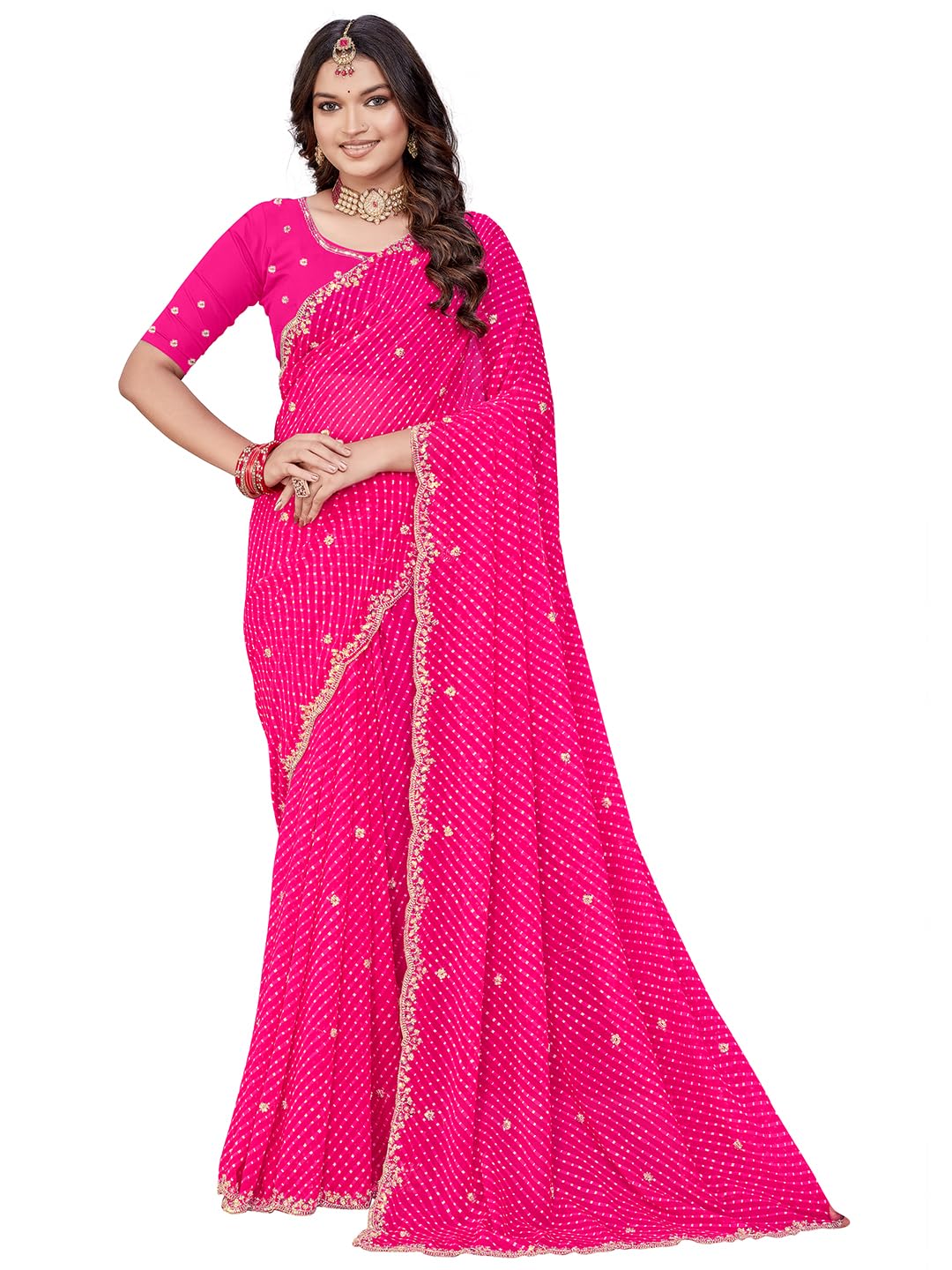 Women's Georgette Bandhani Print Saree With Unstitched Blouse Piece-image-48