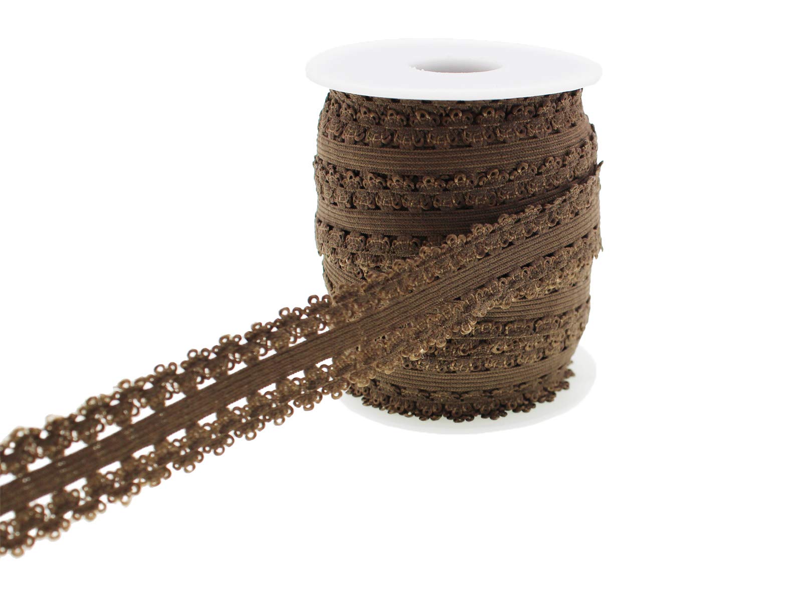 Diademas elásticas con volantes y borde de picot de encaje elástico suave, cinta elástica para bebé, para costura y manualidades, 16 yardas, 3/4 pulgadas (café oscuro)