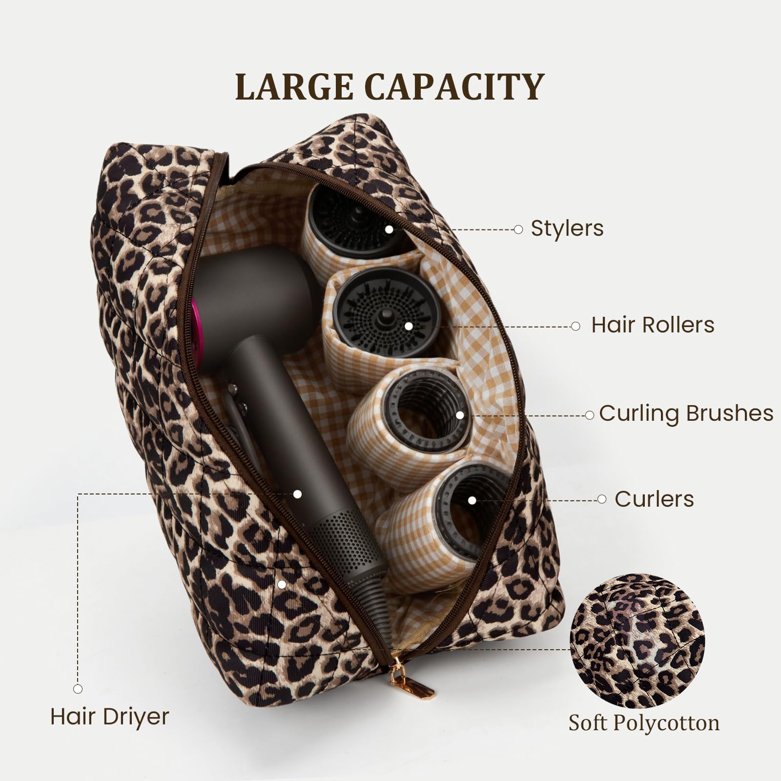 Sac de Voyage Compatible avec Dyson Airwrap, Tousse de Rangement Matelassée, étui de Voyage Fleuri Mignon pour Outils de Coiffure Shark Flexstyle Organisateur (Imprimé léopard)