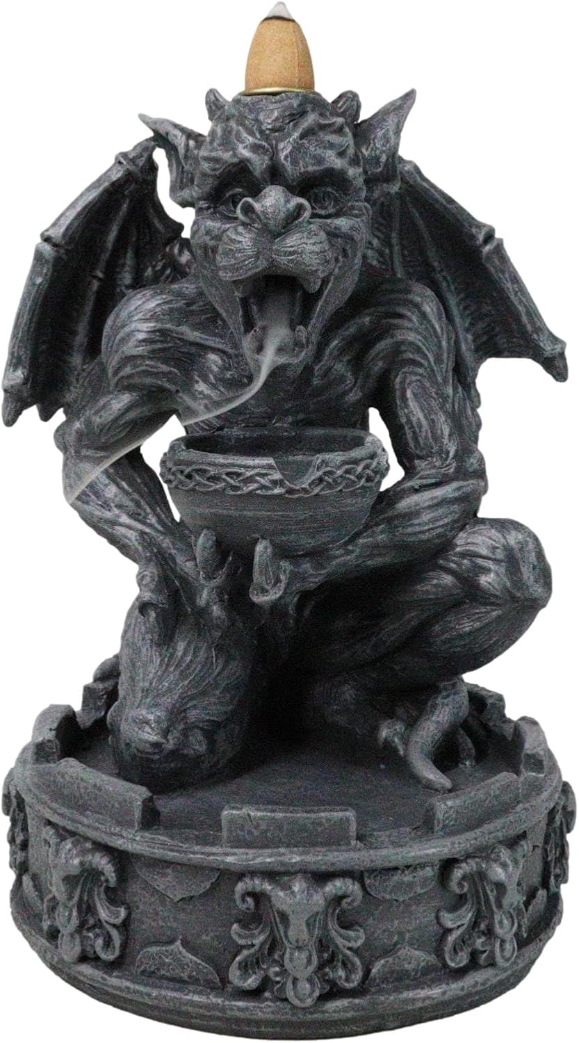Ebros Gift Crouching Gothic Horned Devil Servant Chimera Gargoyle with Ceremonial Bowl Backflow Incense Cone Burner Figurine 7" Tall Stoic Goth Guardian Warden Night Creature