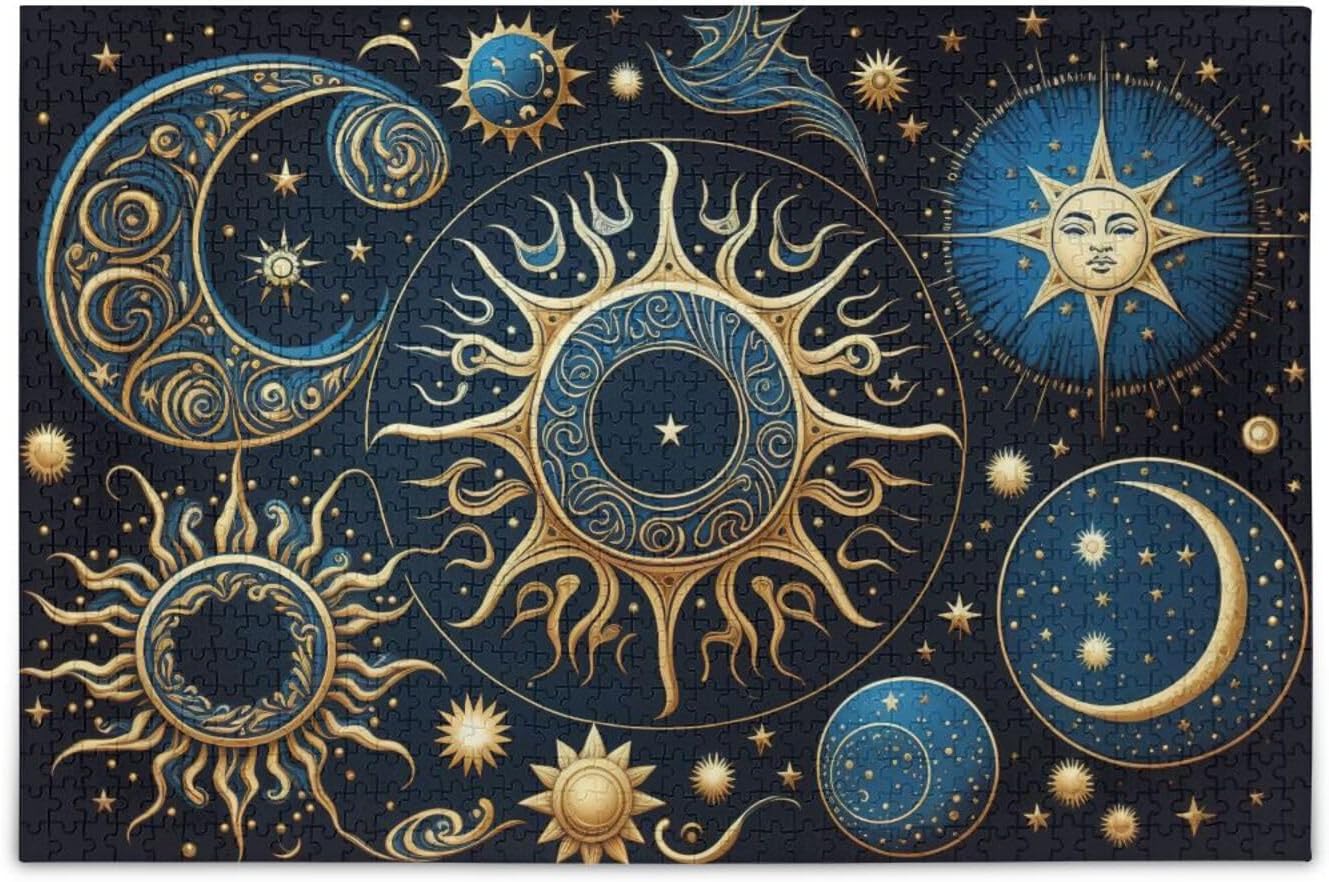 Sun Star Moon Jigsaw Puzzles 1000 Pieces Wooden for Adults Teen Kids Families DIY Leisure Game 29.5 × 19.7 in