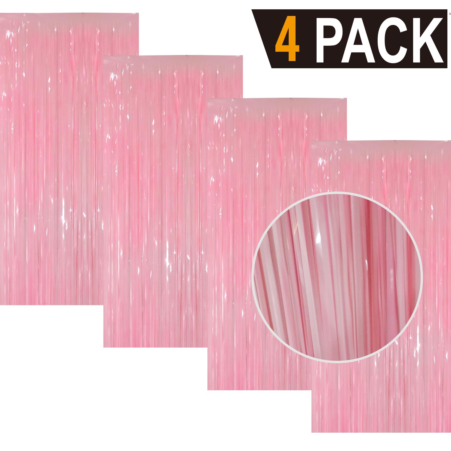 GOER 3.2 ft x 8.2 ft Metallic Tinsel Foil Fringe Curtains Party Photo Backdrop Party Streamers for Birthday,Graduation,New Year Eve Decorations Wedding Decor(4 Packs,Candy Pink)