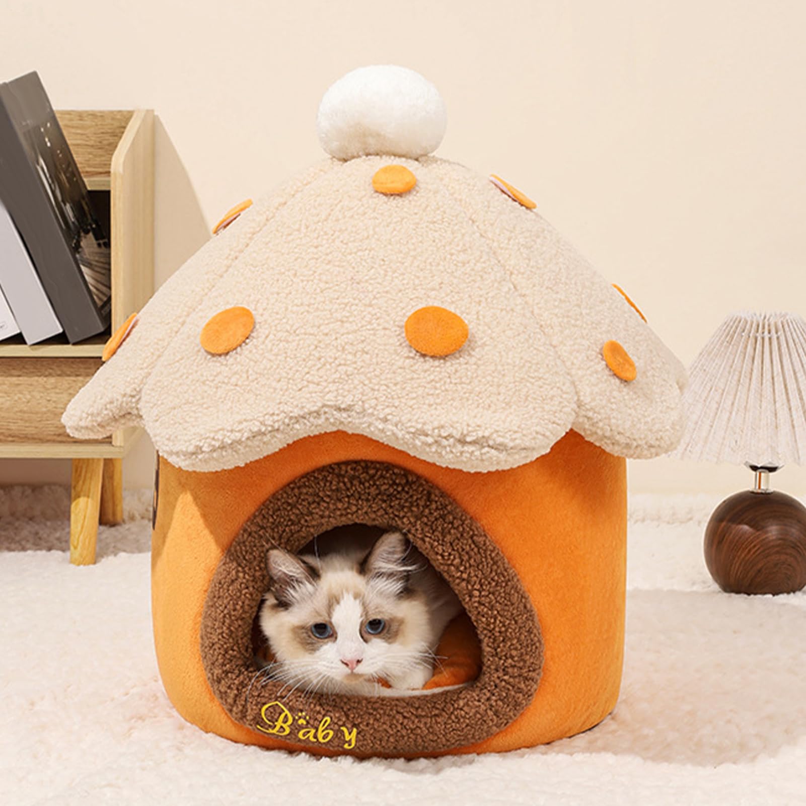 Cuccia Gatto Fungo Carina Carina Comoda Calda Morbida Rimovibile Chiusa | Condominio dei per Camera Balcone Morbida Cuccia Peluche Calda Accogliente Finta Lana Casa Fungo Cuscino Rimovibil