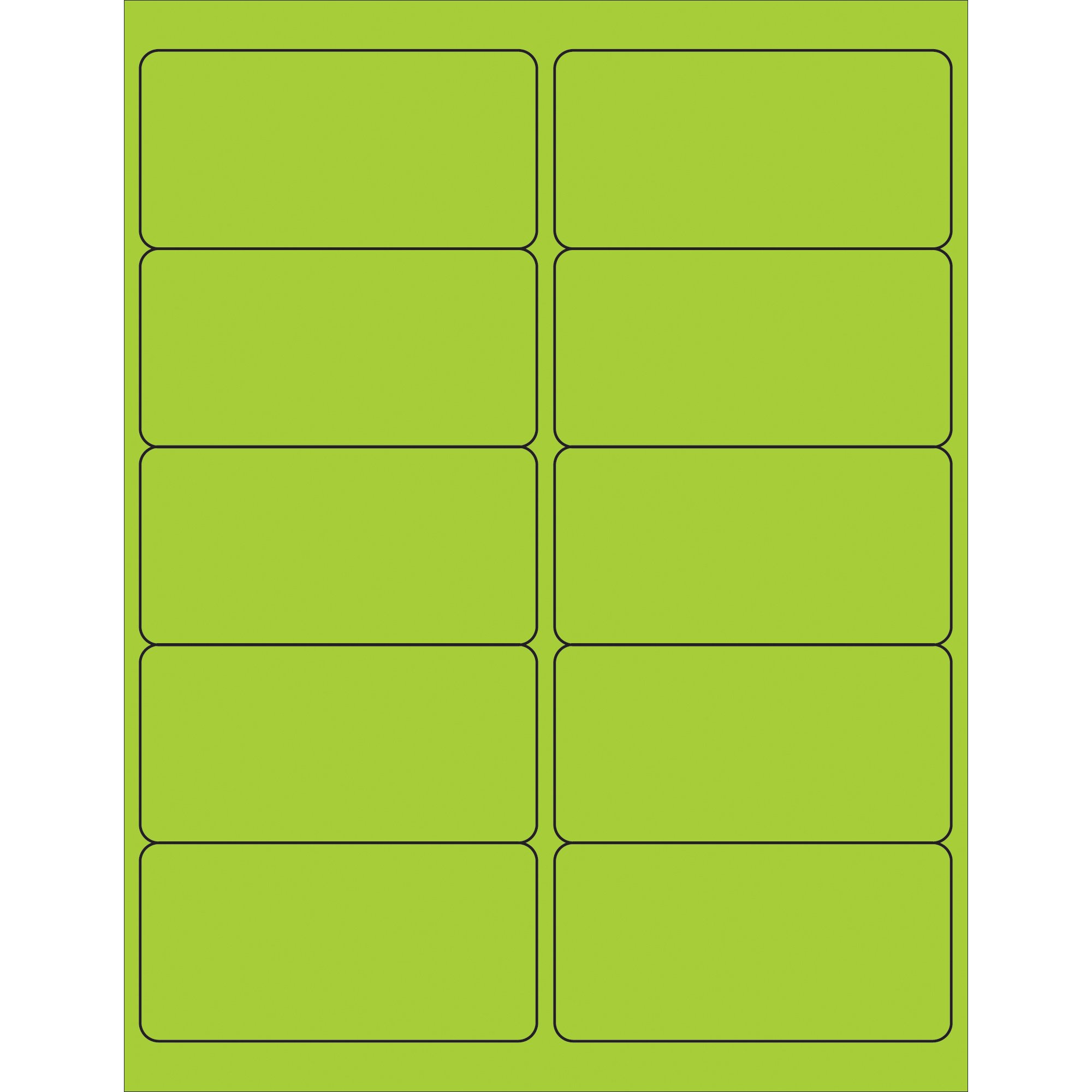 Etichette adesive rettangolari rimovibili per laser, 10,2 x 5,1 cm, verde fluo, (1000 etichette per custodia)