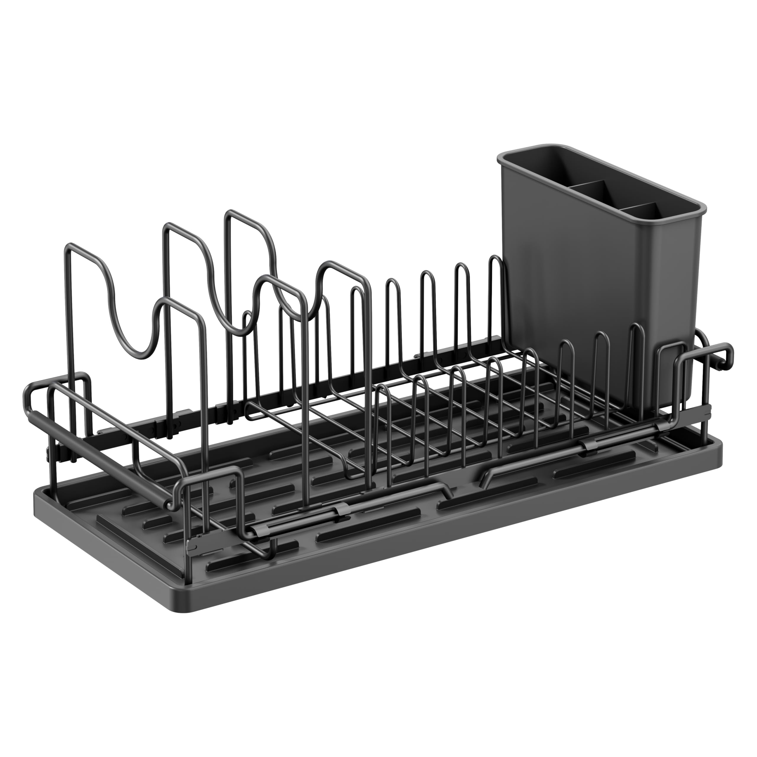 Erreke Scolapiatti Estensibile sopra il Lavello con Tappetino in Silicone Multiuso, Scola Piatti Regolabile in Acciaio Inox, Portaposate, 17,6 x 38-50 cm, Nero | Scolapiatti da tavola. Scolapiatti regolabile in acciaio inox. Porta posate. Guadagno posto