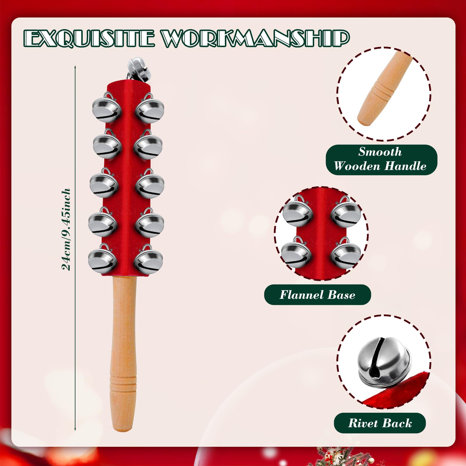 Amazon.com: 4 Pcs Christmas Sleigh Bells Wooden Handle Jingle