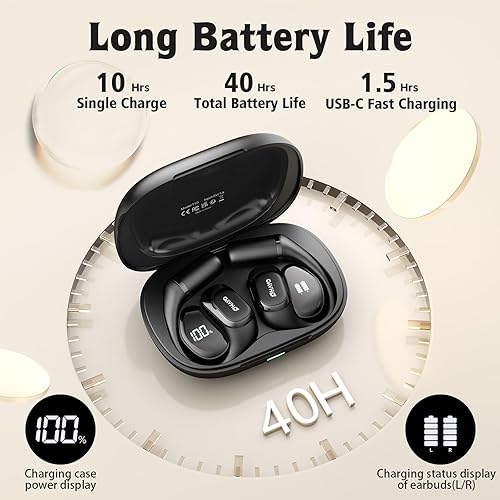 Miniatura 2 de Auriculares de oreja abierta, auriculares sobre la oreja con gancho ergonómico para la oreja, auriculares Bluetooth 5.4 con pantalla digital