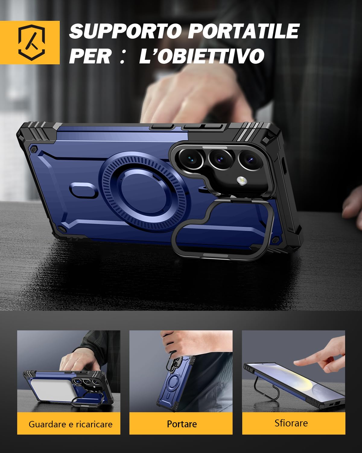 Lanhiem Cover per Samsung S25 / S24 5G Magsafe con Supporto Protezione Completa del Corpo a 360°con 2 Vetro Temperato, Militare 14FT Antiurto Resistente, Custodia per Samsung Galaxy S24 / S25, Blu