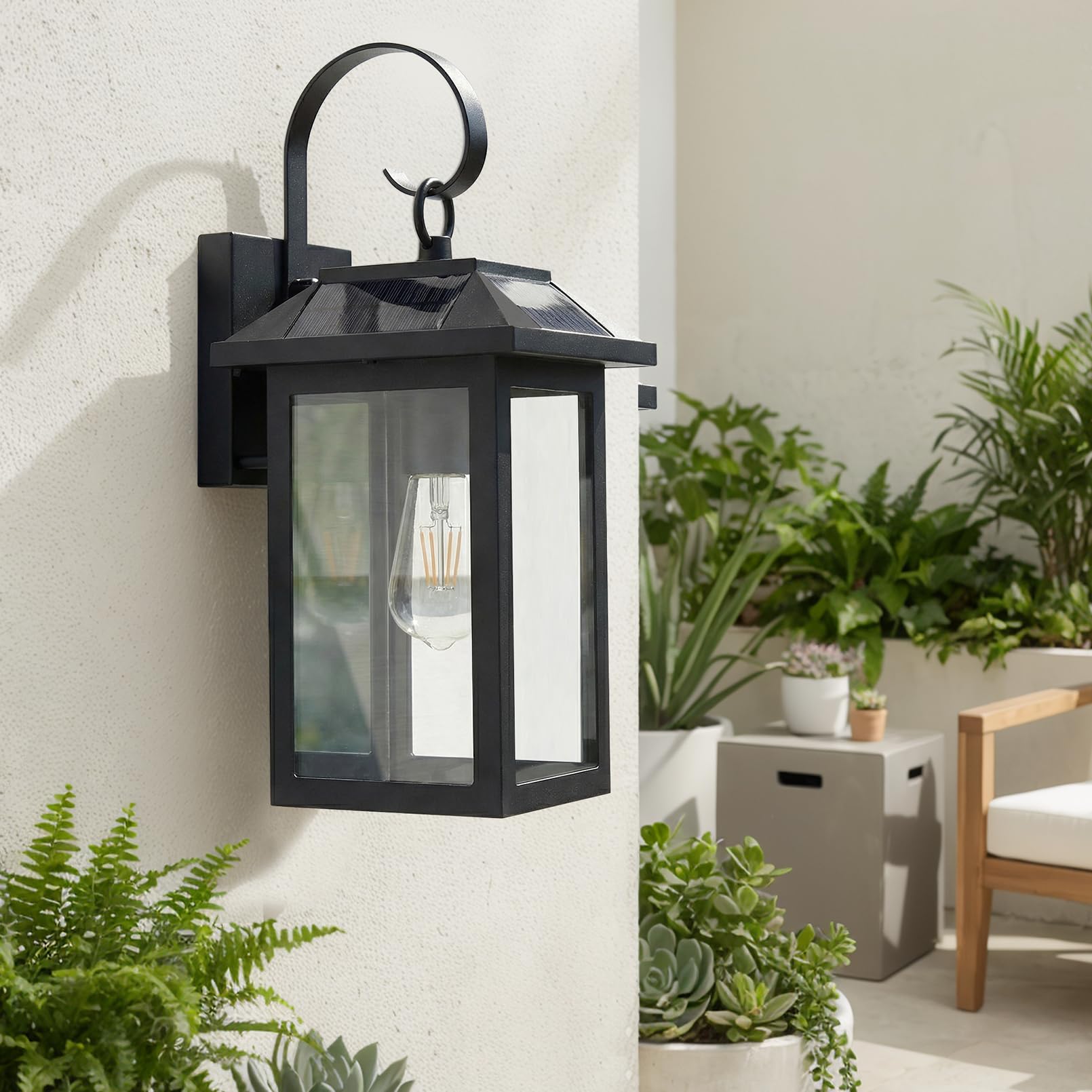 Solarlampen Solarleuchten für Außen, Solarlampen für Außen Garten | Solar Aussenleuchte Aussen Lampe Outdoor Wasserdichte Licht Solarlampe Garten Wandleuchte, Schwarz, E27 Glühbirnen Inklusive