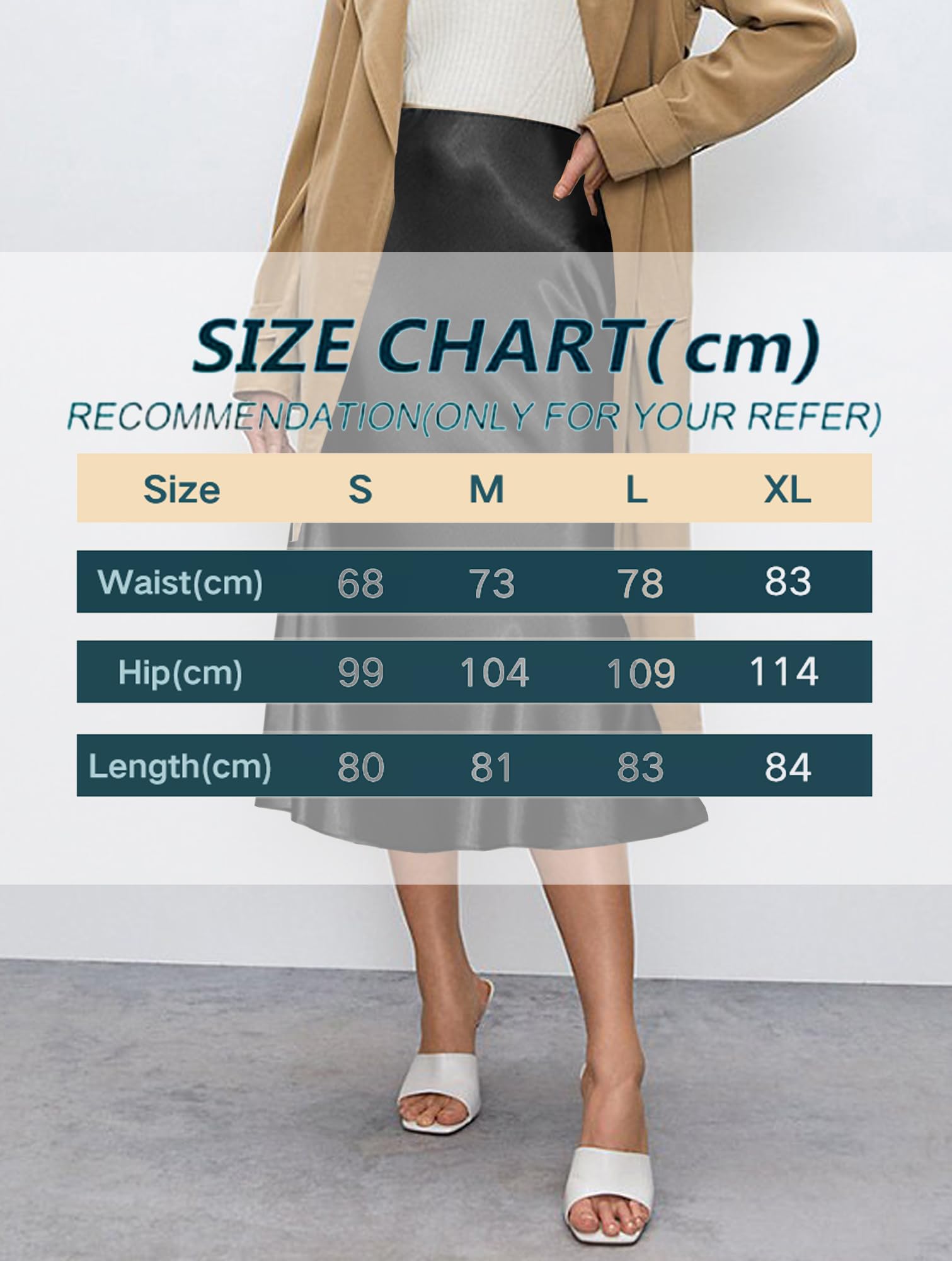 Damen Satin Rock Midi Länge Rock A Linie Skirt Elegant Seidiger Midirock