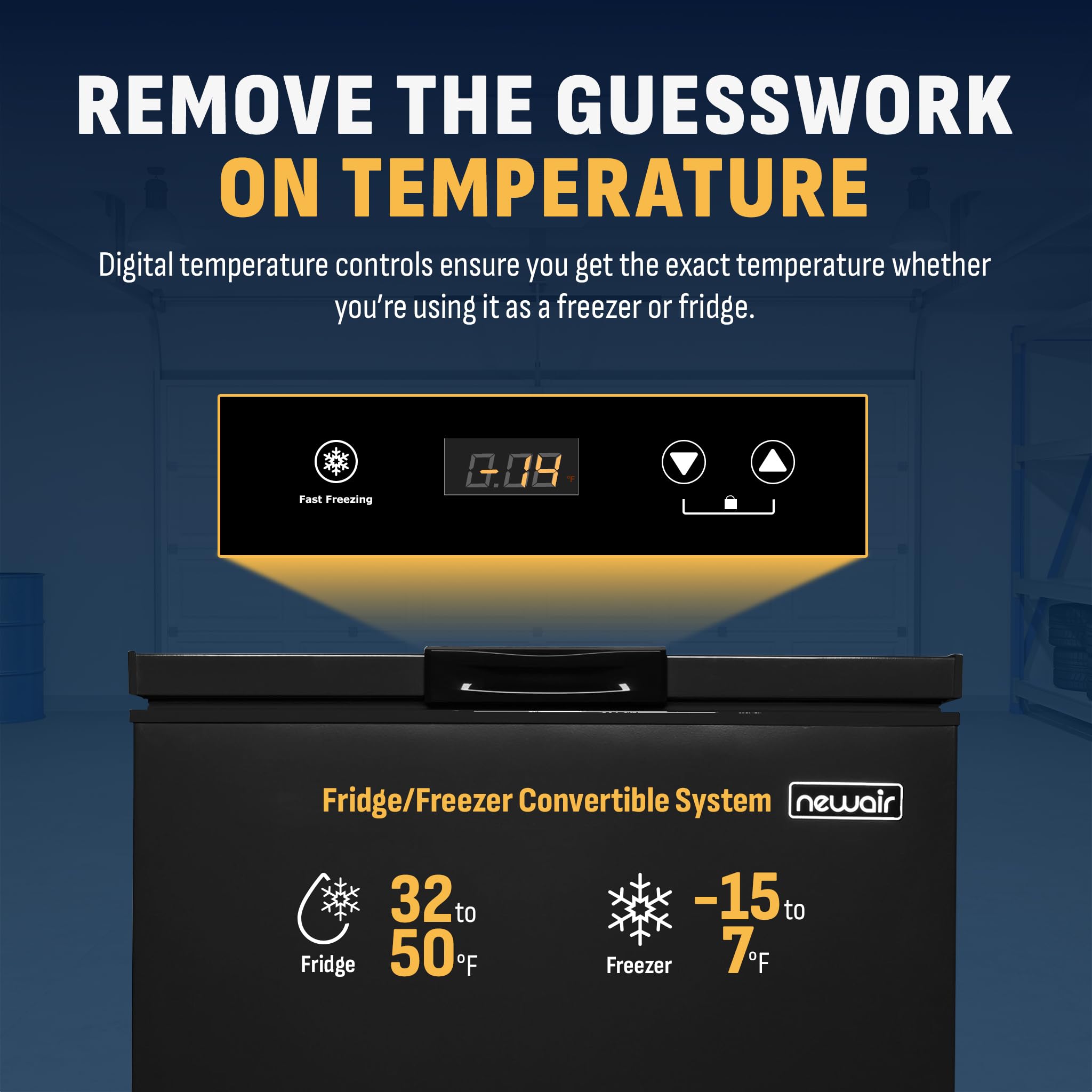 NewAir Mini Deep Freezer Chest | 5 Cu. Ft., Garage-Ready Chest Freezer With Digital Temperature Control, Fast Freeze Mode And LED Light, Black | Black on Fridge.com - View 3