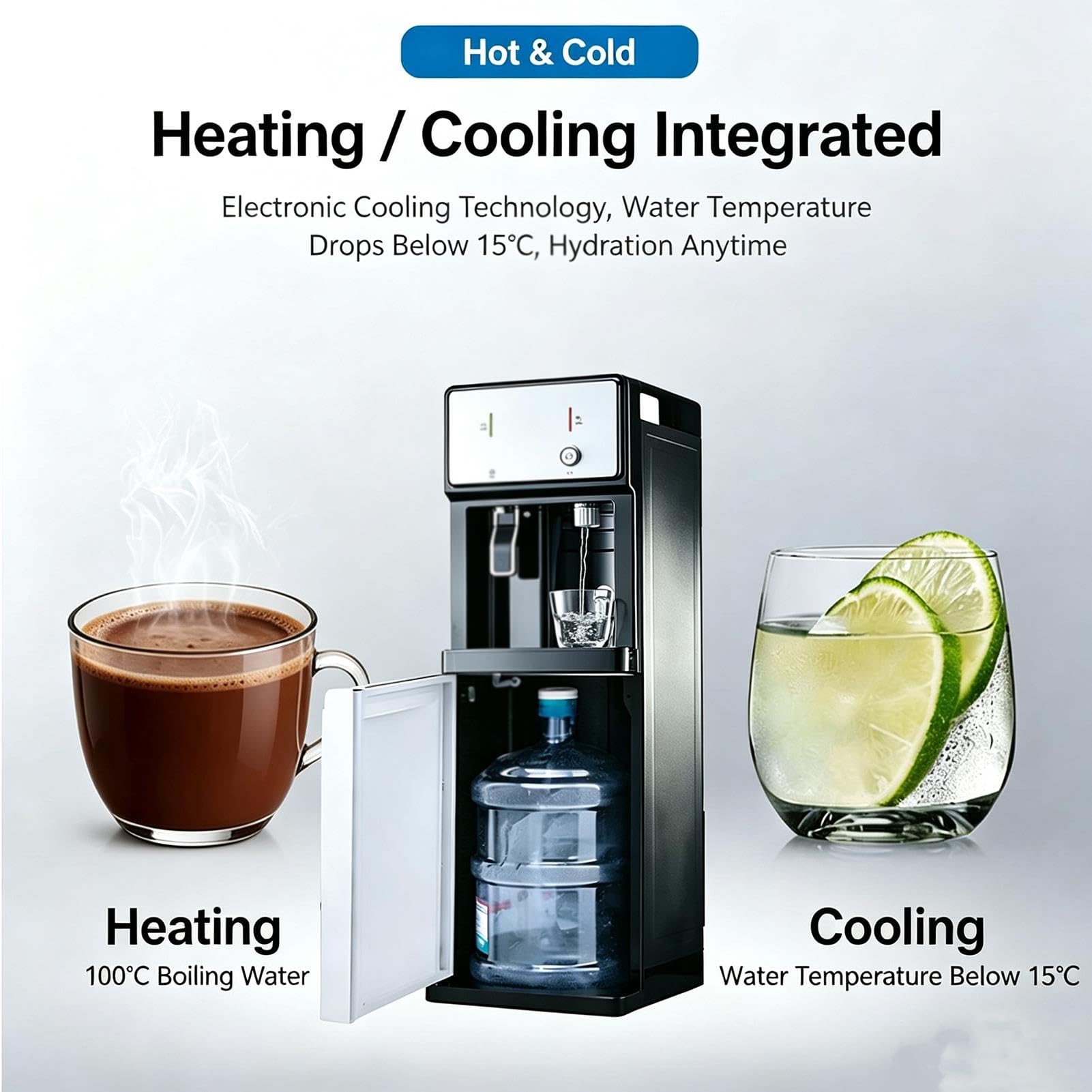 Dispenser acqua, Erogatore Acqua Fredda Calda e Ambiente, 3 temperature, Refrigeratore d'acqua con caricamento dal basso per case, uffici, palestre e altri spazi commerciali