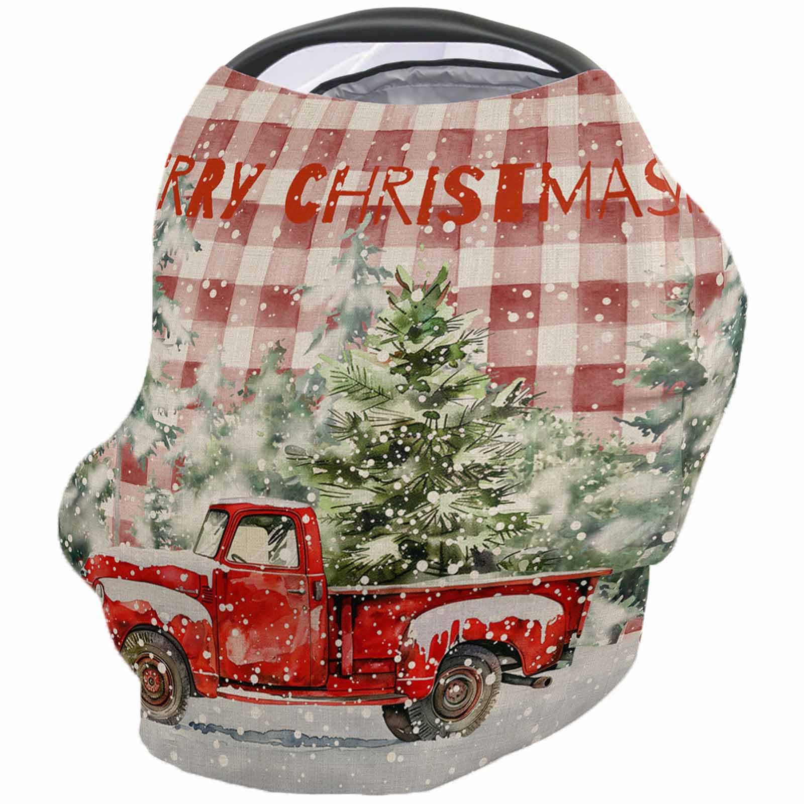 Nursing Cover for Breastfeeding Scarf, Forest Truck Snow Merry Christmas Retro Red Plaid Baby Car Covers Super Soft Multi Use for Canopy Shopping Cart Cover Blanket Stroller Cover