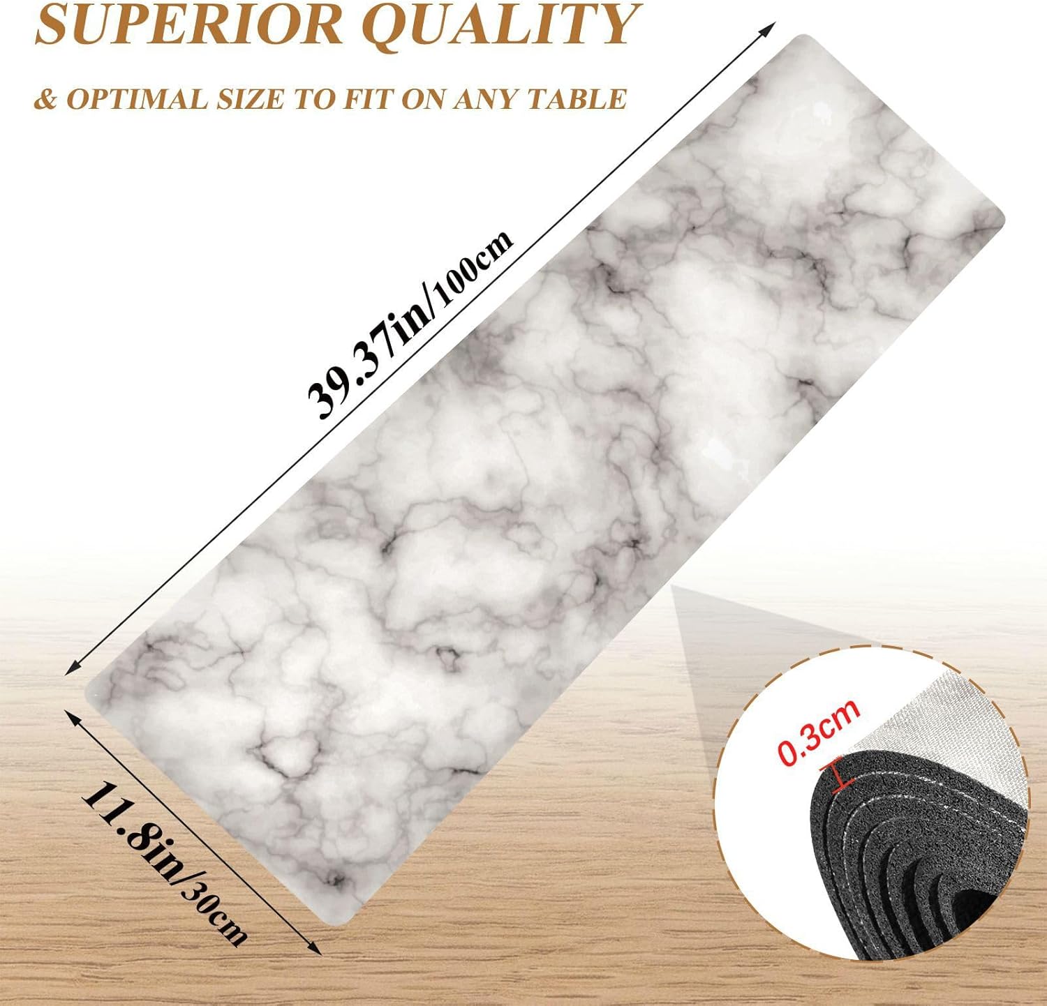 Heat Resistant Table Runner&Trivet Runners Anti Slip Waterproof Trivets for Hot Dishes and Pans Kitchen Farmhouse Wedding Party Countertops Decoration 12X39 in Gray Marble Texture