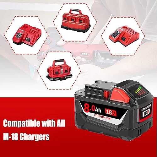 Miniatura 3 de Paquete de 4 baterías de repuesto de 18 V y 8000 mAh para Milw M-18 compatibles con batería de litio Milw M-18 de 8.0Ah 48-11-1890, 48-11-1850,