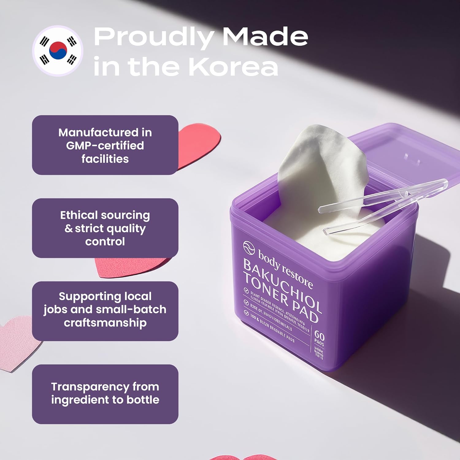 Body Restore Bakuchiol Toner Pads 60 Count – Gentle Retinol Alternative for Dark Spots & Wrinkles, Korean Skin Care Exfoliating Pads with Niacinamide, Hyaluronic Acid & Bakuchiol Serum, Anti-Aging - Image 4