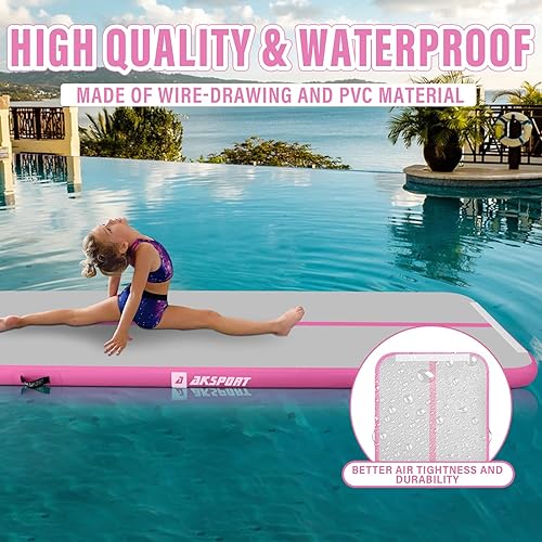 Miniatura 5 de AKSPORT Colchoneta inflable de gimnasia de 10 pies, 13 pies, 16 pies, 20 pies, 23 pies, con bomba de aire, para uso doméstico, entrenamiento,
