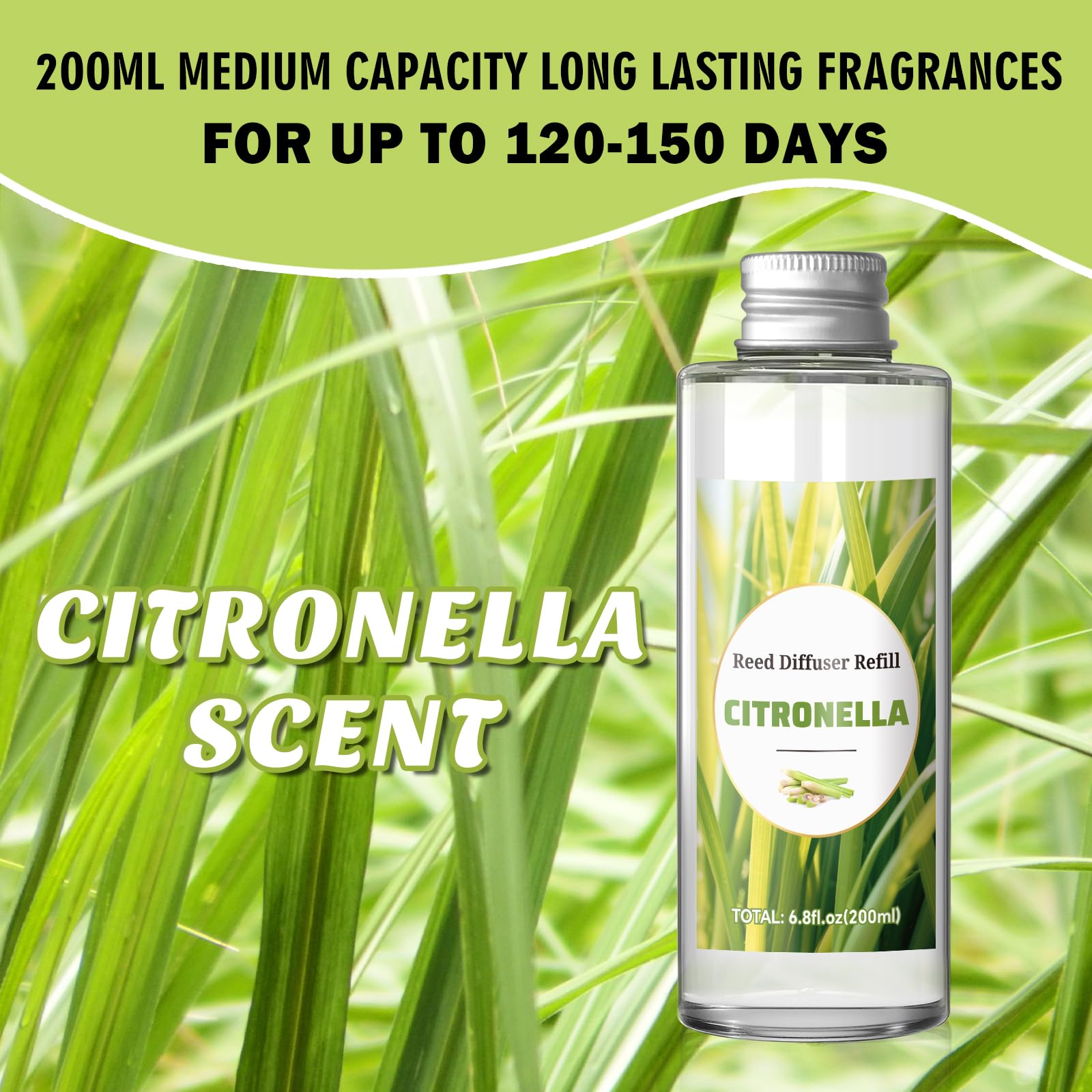 SCENTORINI Difusor De Fragancia para Habitación Citronela 200ML Recambio De Aceite Esencia, Ambientadores De Hogar Fragancia Duradera para El Hogar, Baño y Decoración De Habitación