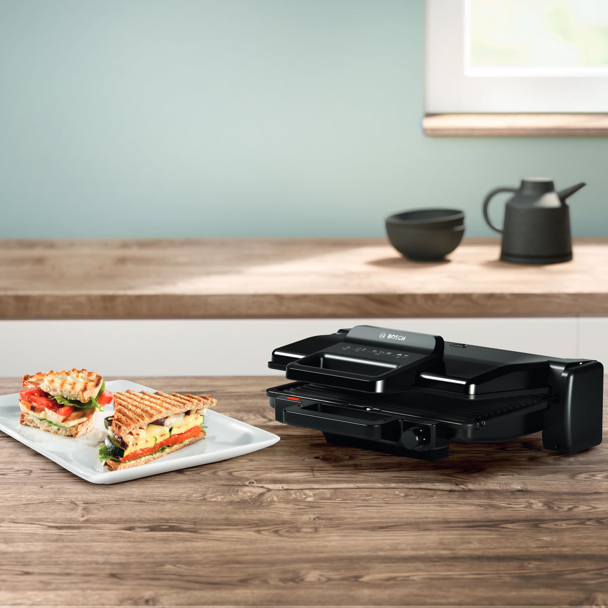 Bosch Grill, 2000 W, Termostato, Revestimiento cerámico, Negro, TCG3323