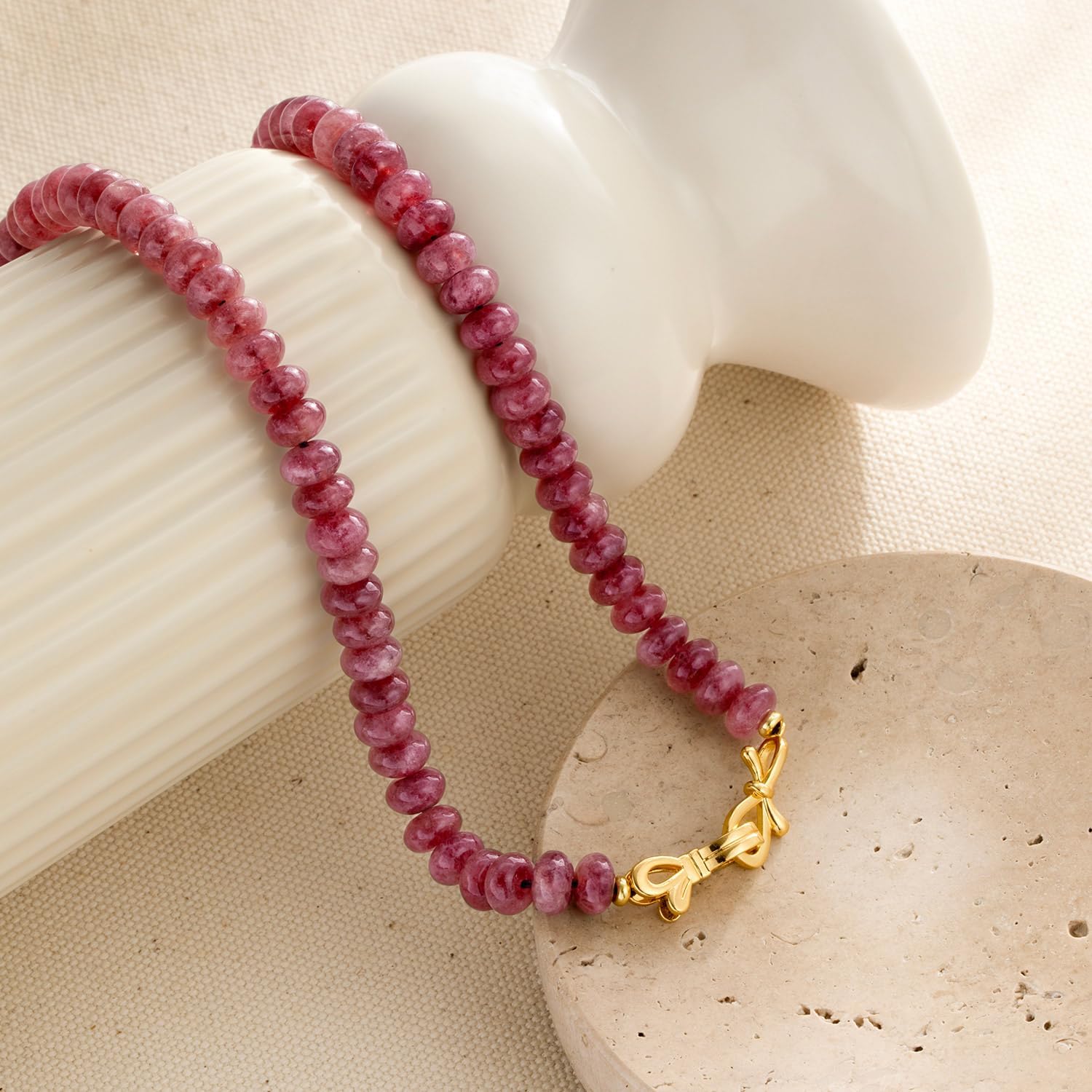 Rainbow Colorful Gemstone Beaded Choker Necklace for Women 14K Gold Bow Birthstone Beads Chokers 18inches - Image 6