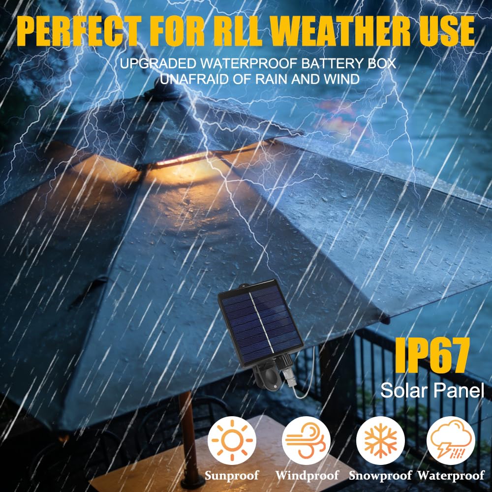 Illuminazione per Ombrellon,Luci Solari per Ombrellone,104 LED,8 Modalità,IP67 Impermeabile,con telecomando,USB,Decorazione Ombrelloni,Giardino,Tenda da Campeggio