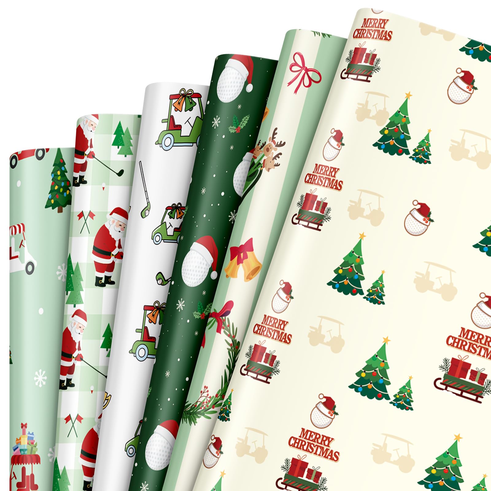 Watersay 12 Pcs Golfing Christmas Wrapping Paper Golf Christmas Wrapping Paper Gift Wrap Holiday Wrap Decoration for Xmas Gift Arts Crafts