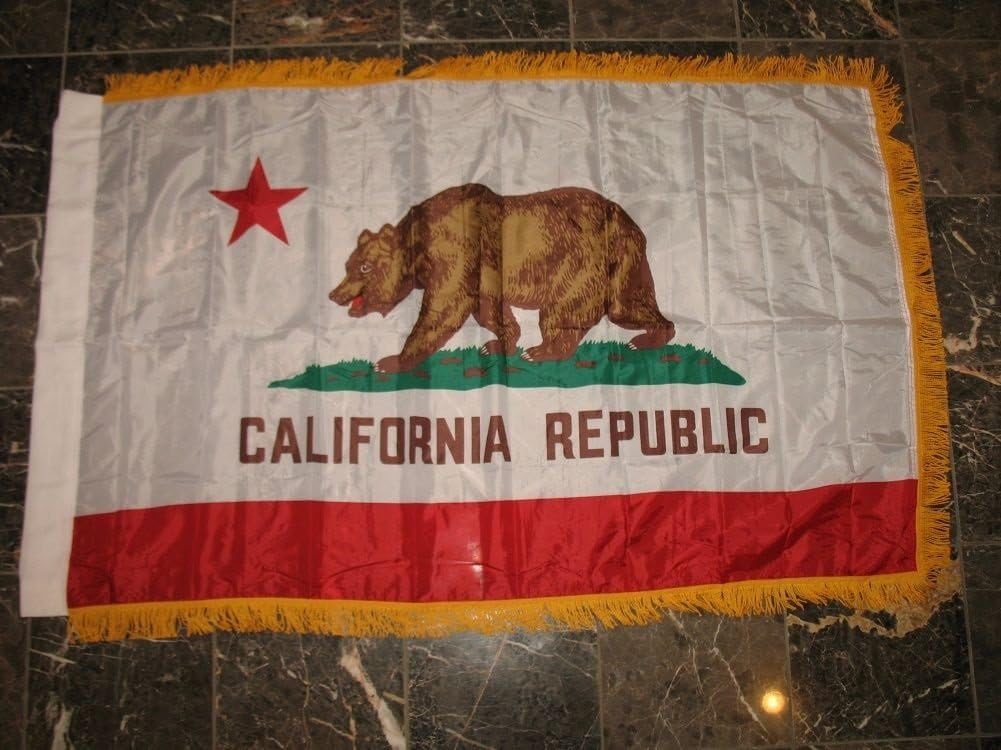 3x5 California CA State Poly Nylon Flag with Sleeve and Fringe Flag 3'x5' Banner