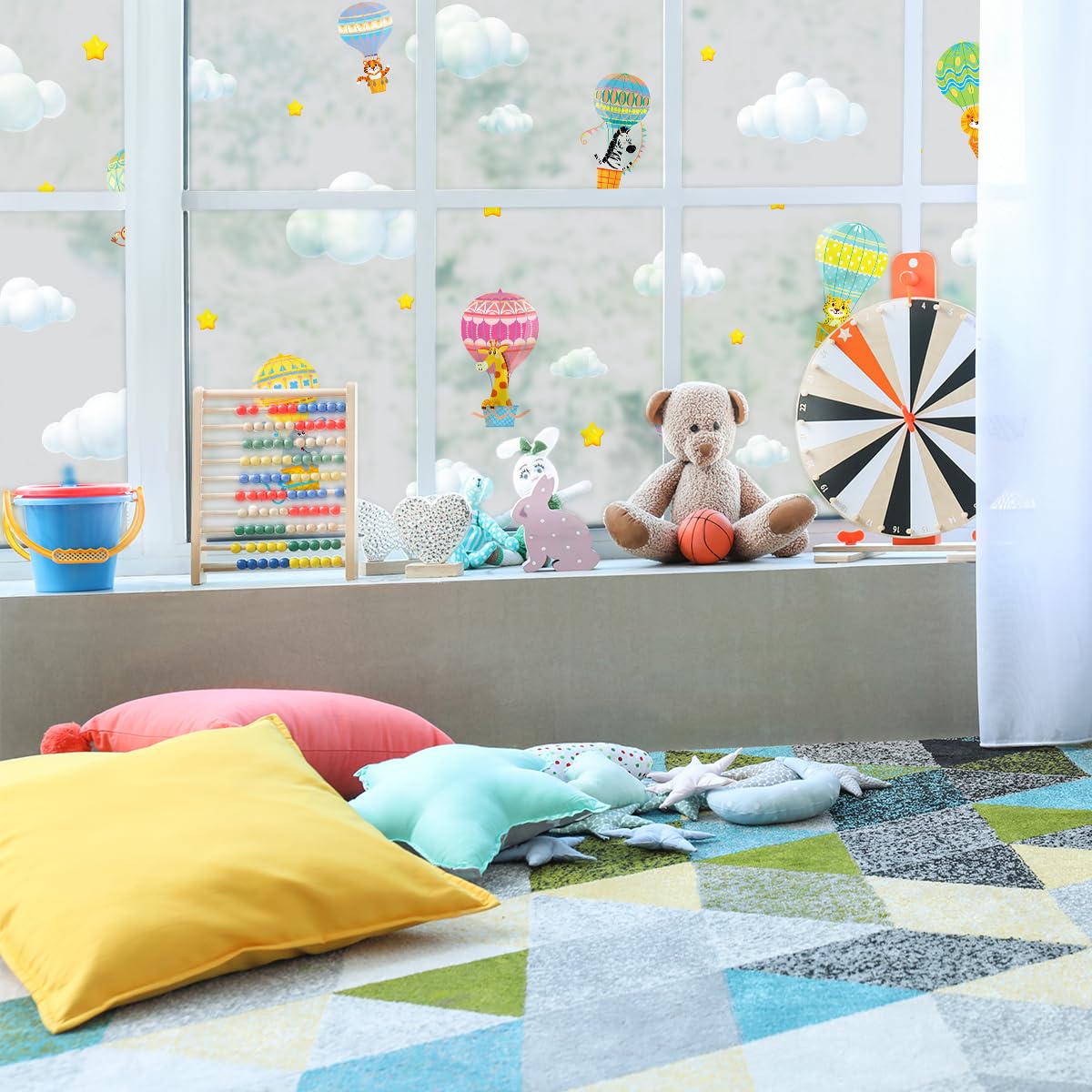 Ambiance Sticker Anti-Blackout Window Film Adhesive – Hot Air Balloon Animals – Privacy Screen Sticker for Windows and Shower Doors Large – H40 x L100 cm