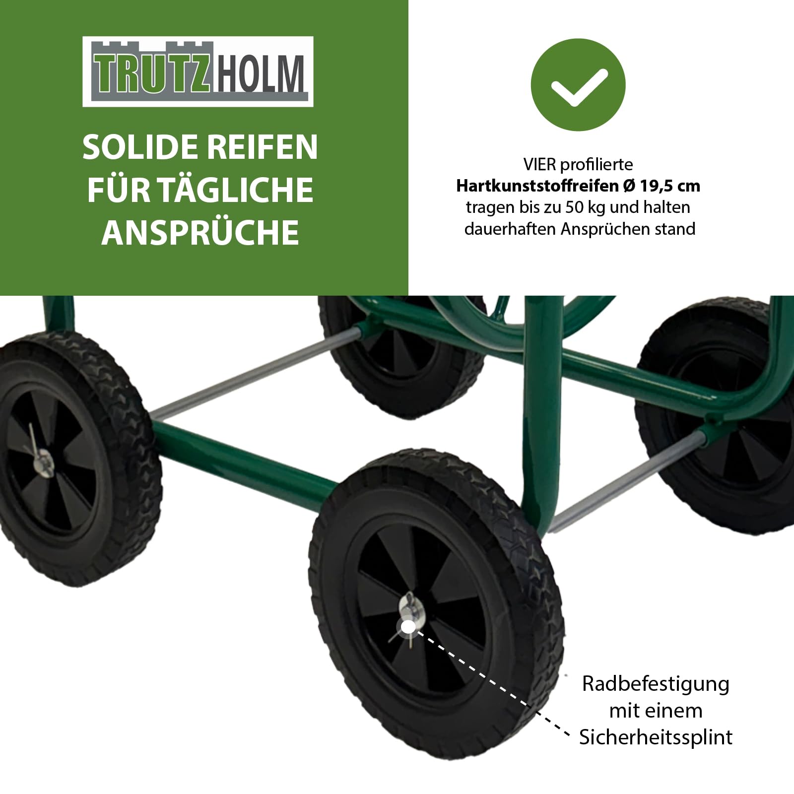 TRUTZHOLM Schlauchwagen Basic 4 Räder 95,5 x 58 cm Stahl, für 50 m Gartenschlauch 3/4" Anschluß grün