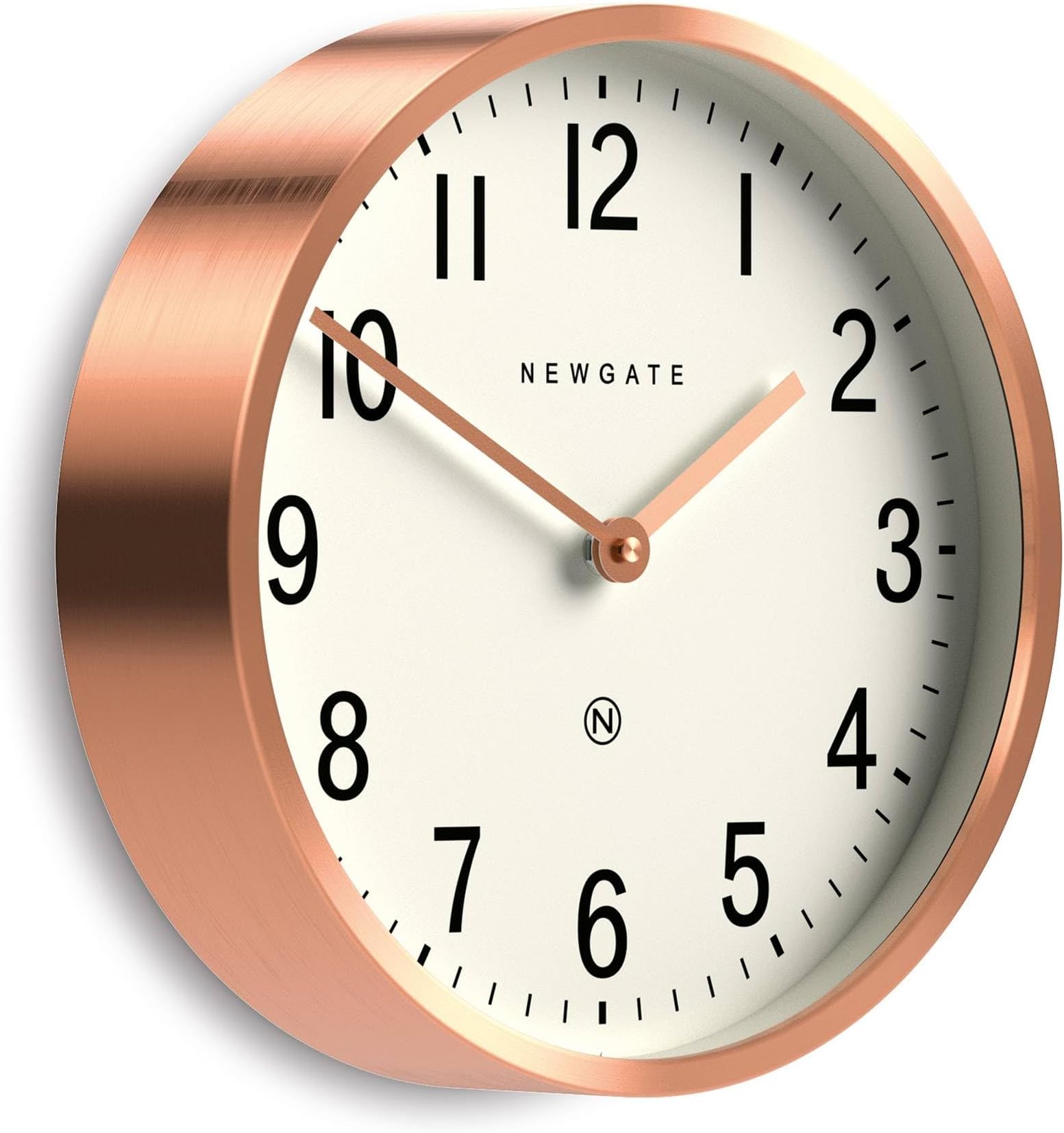NEWGATE® Master Edwards wall Clock | Mid-Century Style Clock | 12 inch | Deep Metal case with Copper/Rose Gold Finish | Modern Retro Design for Kitchen, Living Room or Office