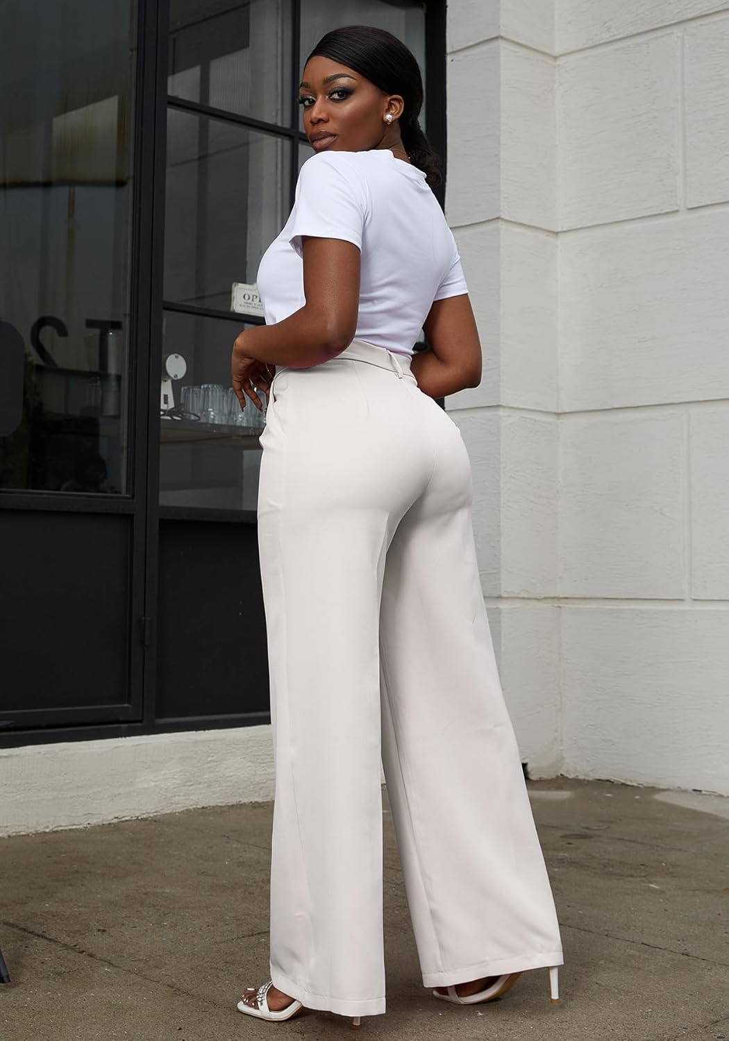 LKOUS Women's High Waisted Straight Wide Leg Dress Pants Stretchy Work Trousers with Pockets Business Casual - Image 2