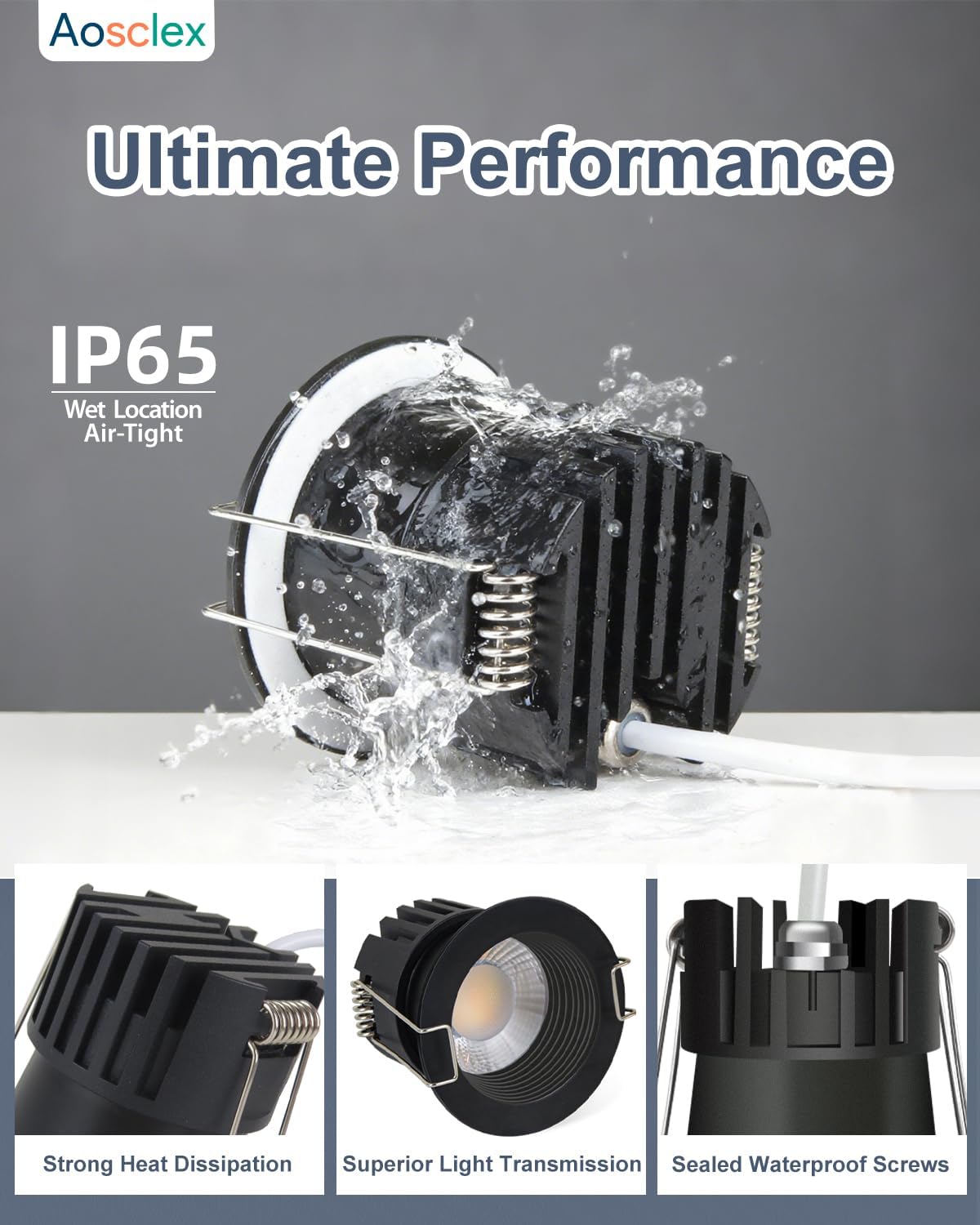 Aosclex 2 Inch 5CCT Anti-Glare LED Recessed Lights with Jbox, 2700K/3000K/3500K/4000K/5000K Selectable, 8W 840LM CRI90+, Dimmable Canless Downlight, Waterproof Light Fixtures, ETL & FCC（Black, 6 Pack）