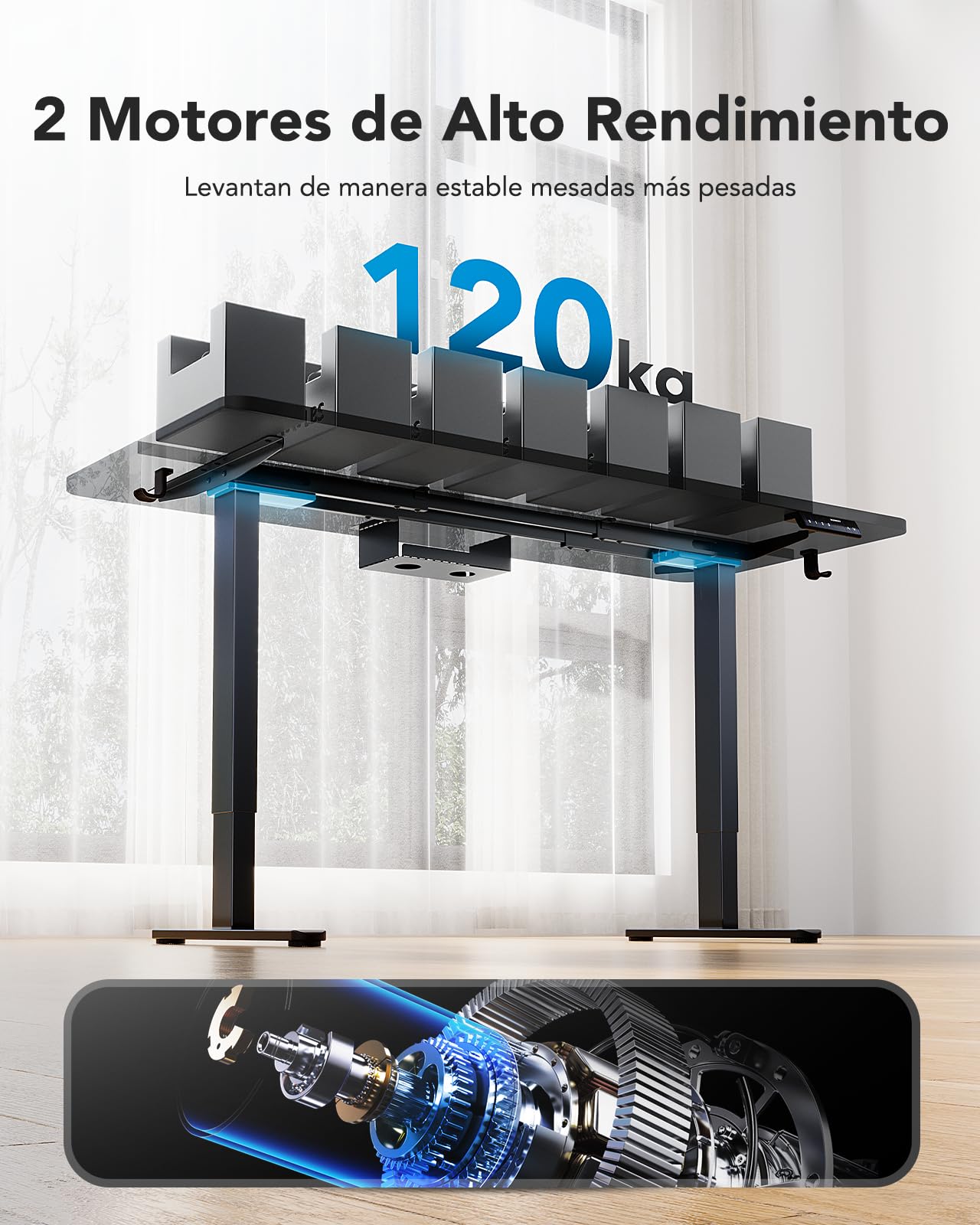 HUANUO Marco Escritorio Elevable Eléctrico de 2 Motores, Patas Mesa Escritorio con Forma en T de Acero de Grado Automotriz, Carga 120kg, Máx. 228 x 80 cm