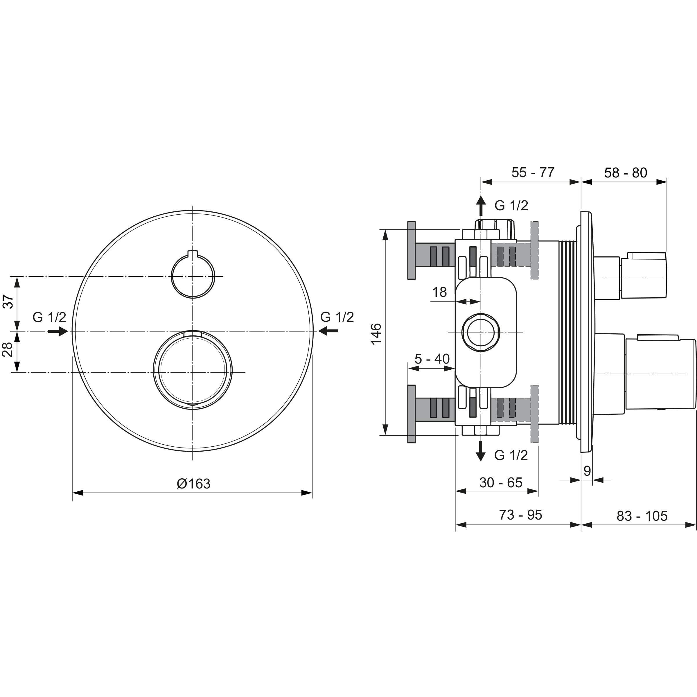 Ideal Standard - Ceratherm T100 Indywidualny wbudowany mikser termostatyczny do prysznica, Chromowany